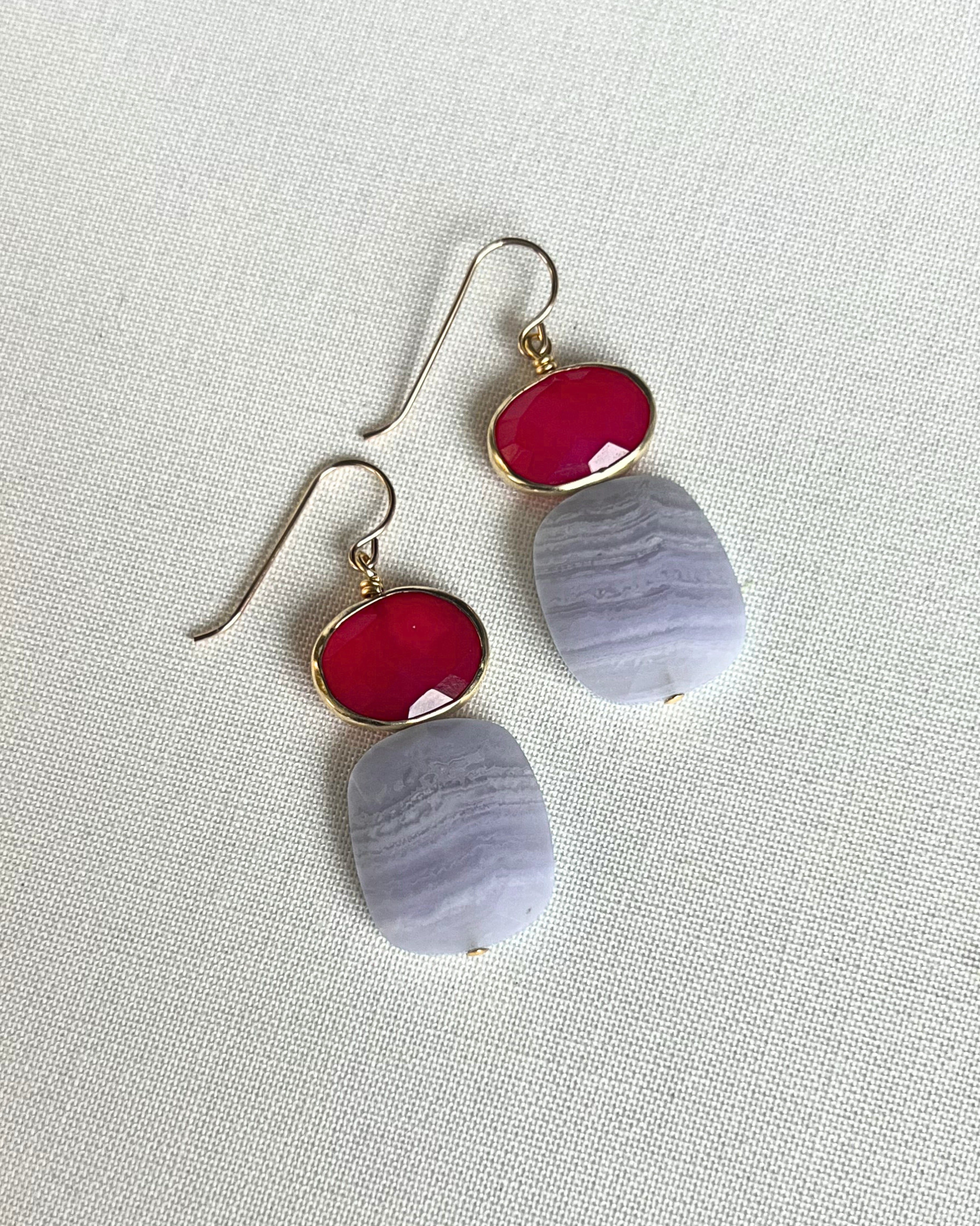 Blue Lace Agate Pink Chalcedony Earrings