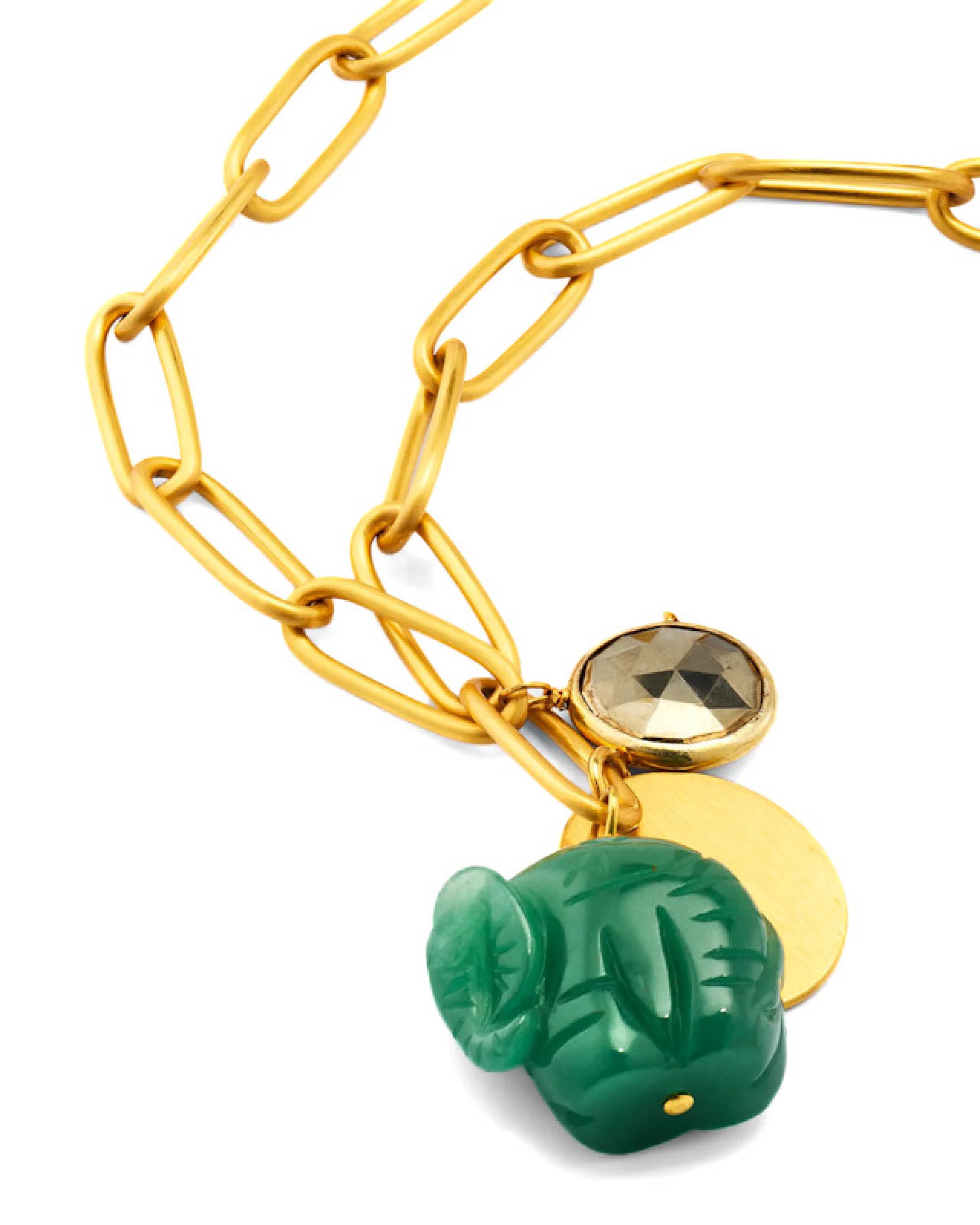 Jade Aventurine Elephant Charm Necklace