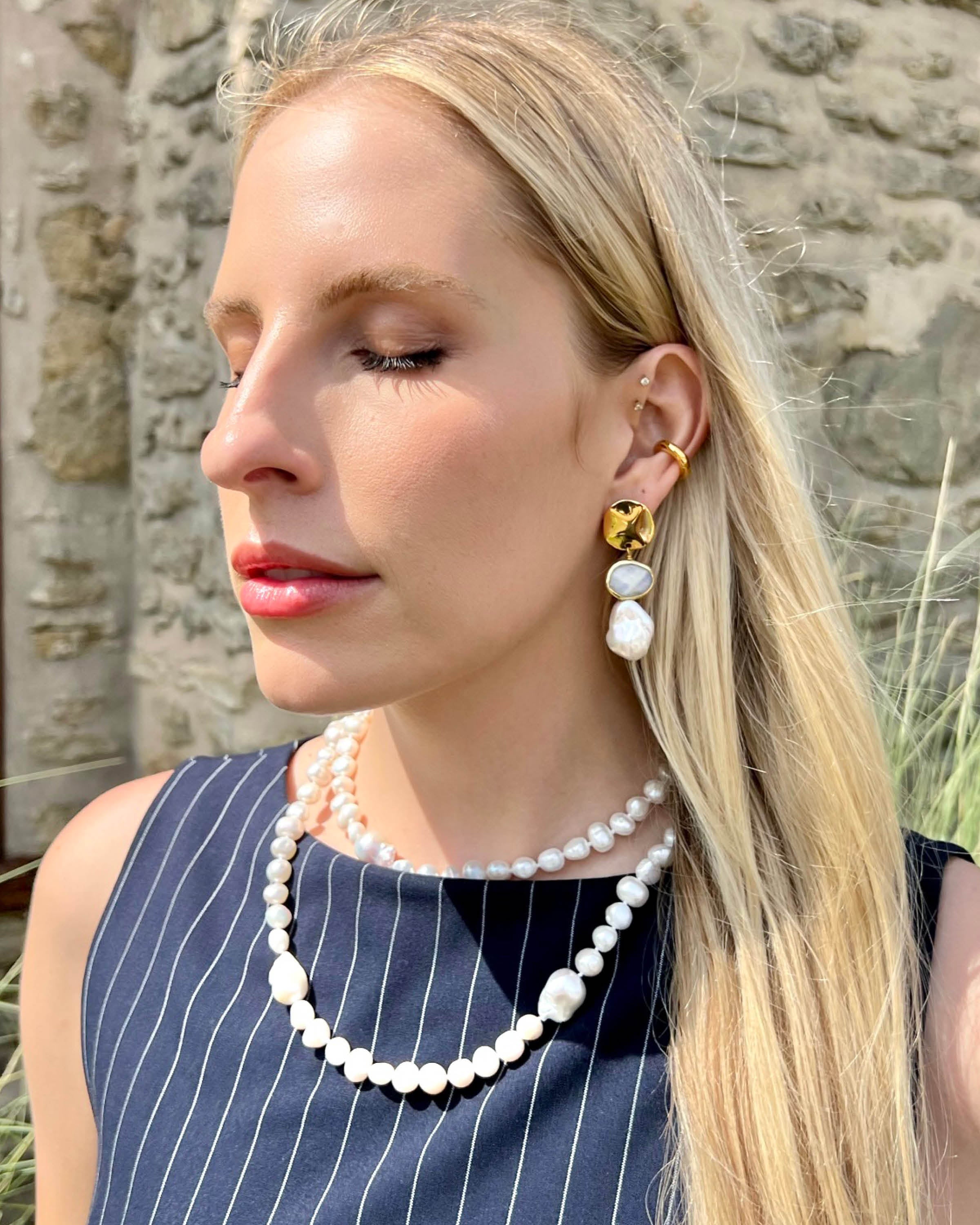 Baroque Pearl & Moonstone Drop Earrings