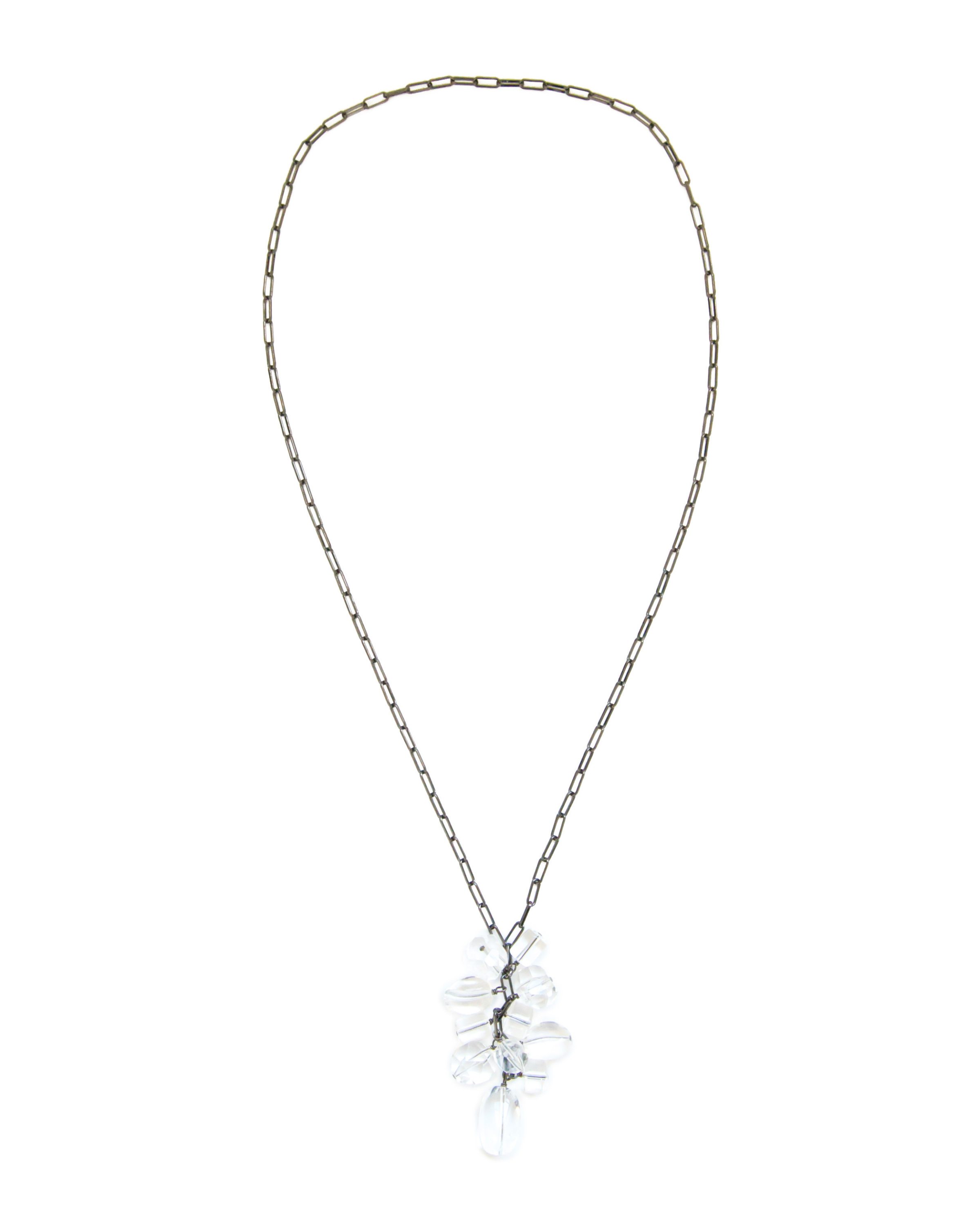 Rock Crystal Nugget Long Black Chain Necklace