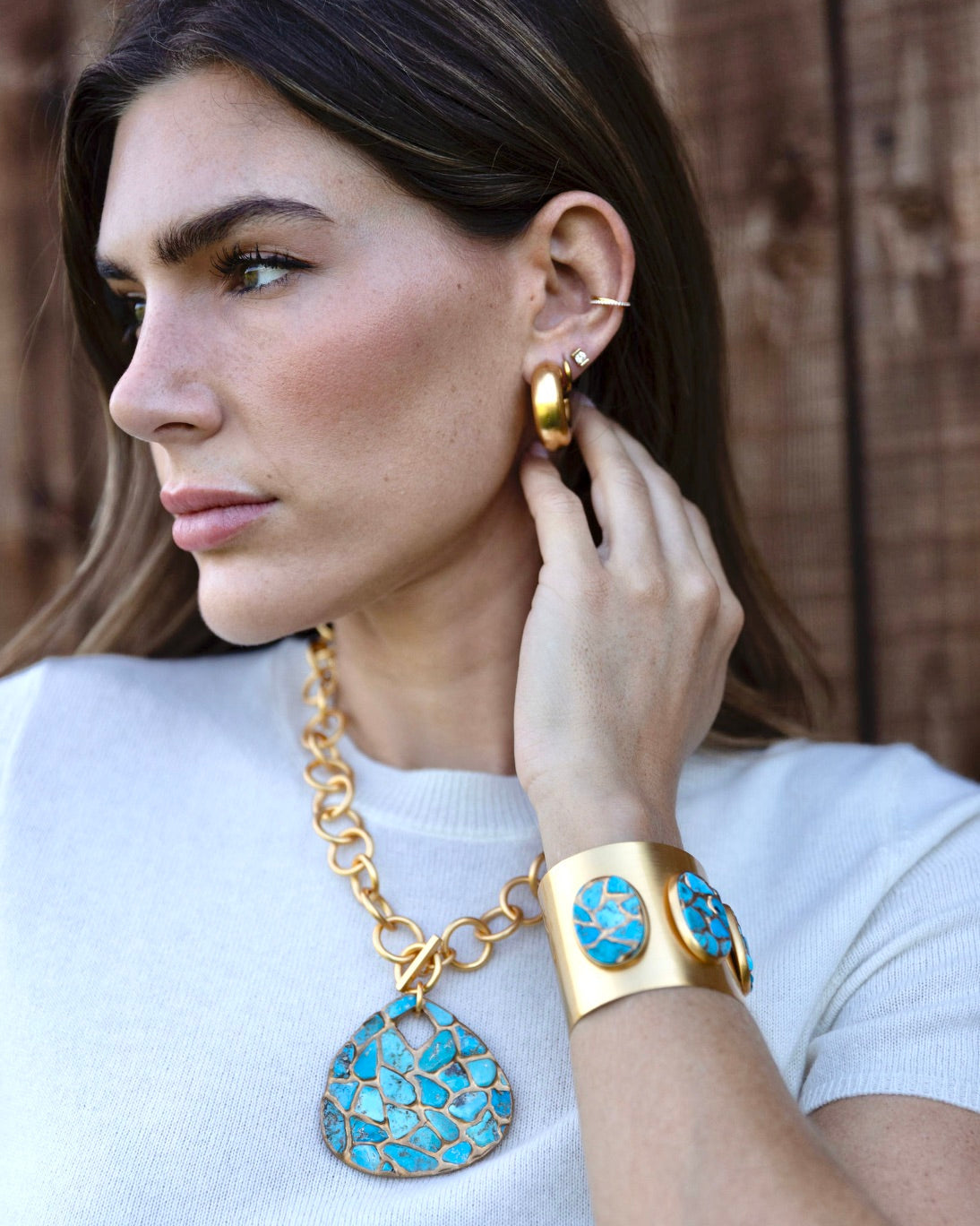 Brushed Gold Turquoise Nugget Cuff