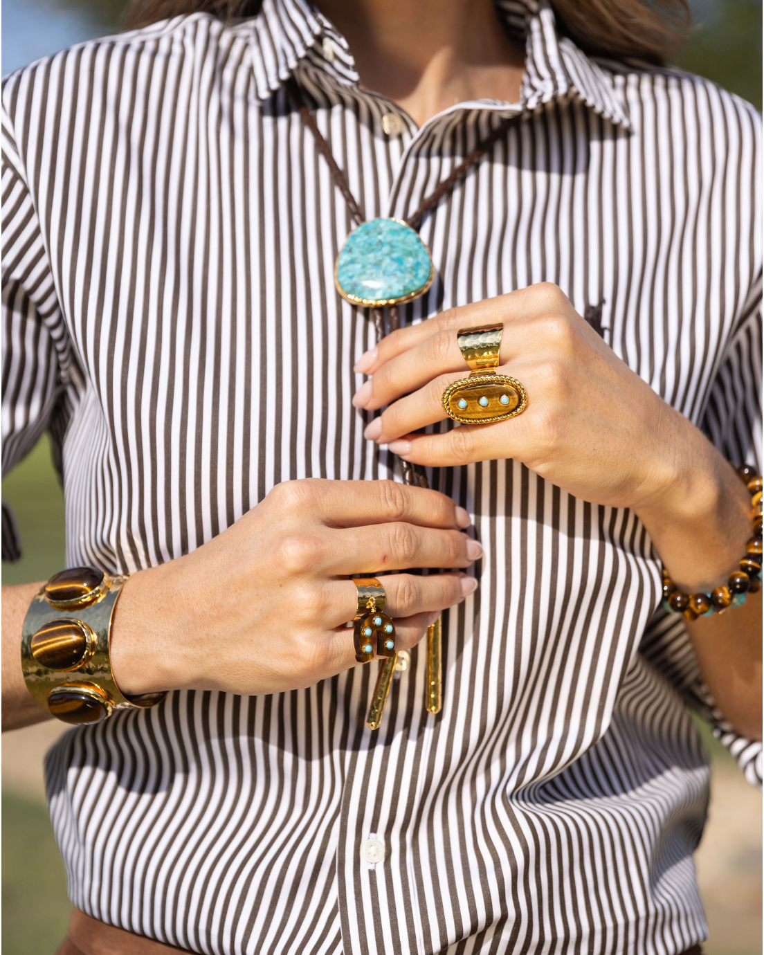 Tigers Eye Hammered Gold Statement Cuff
