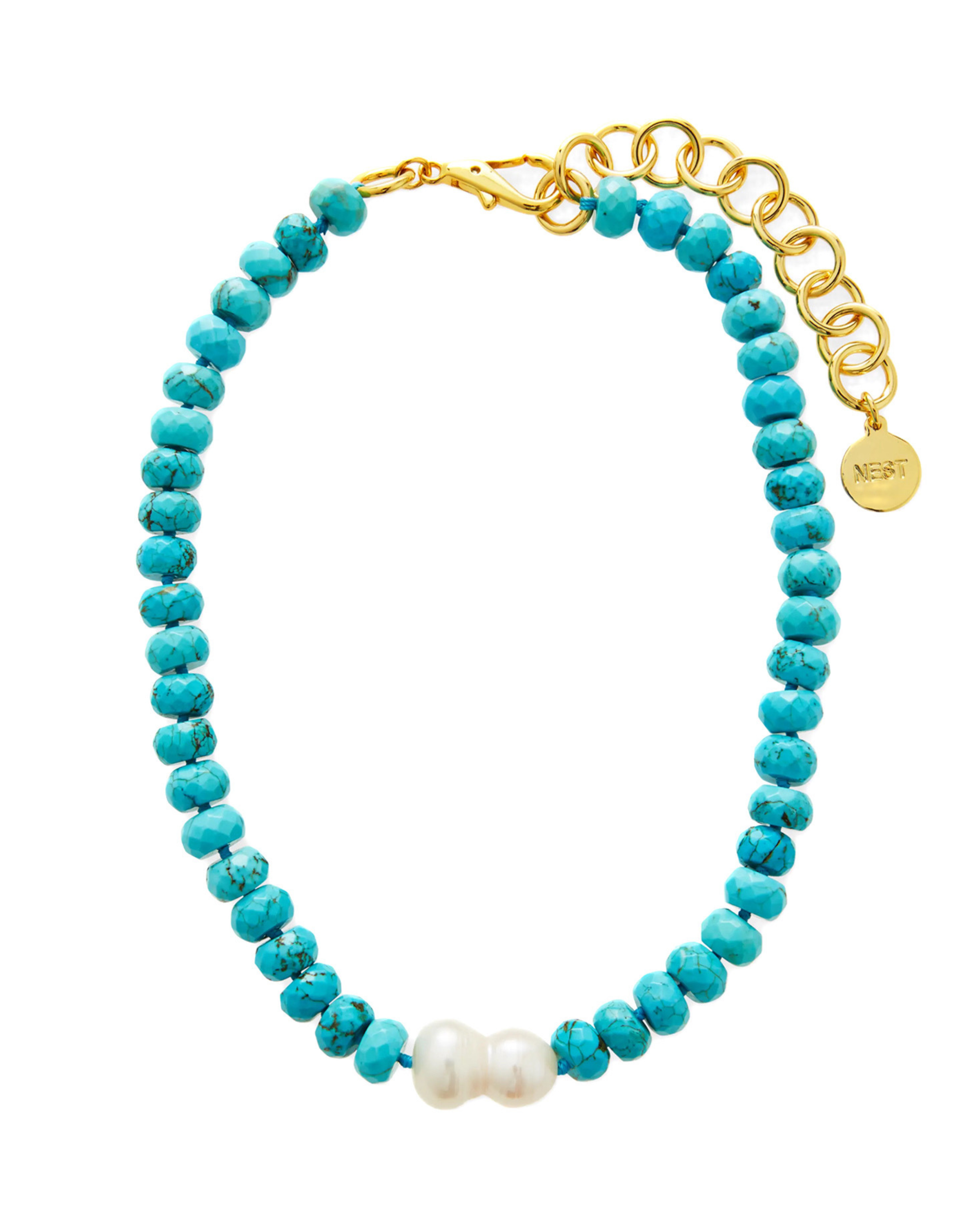 Turquoise Bead & Baroque Pearl Short Necklace