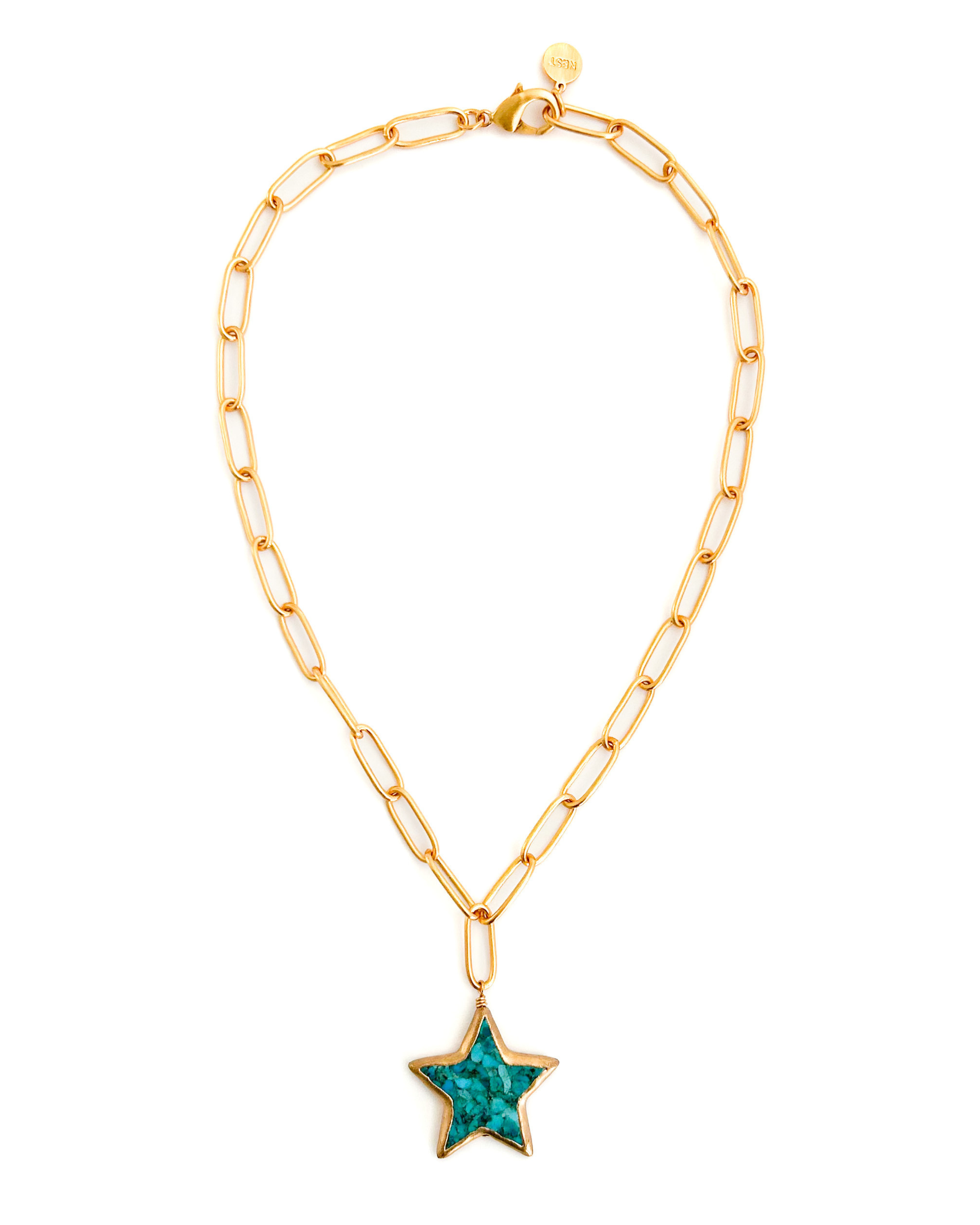 Turquoise Star Paperclip Chain Necklace