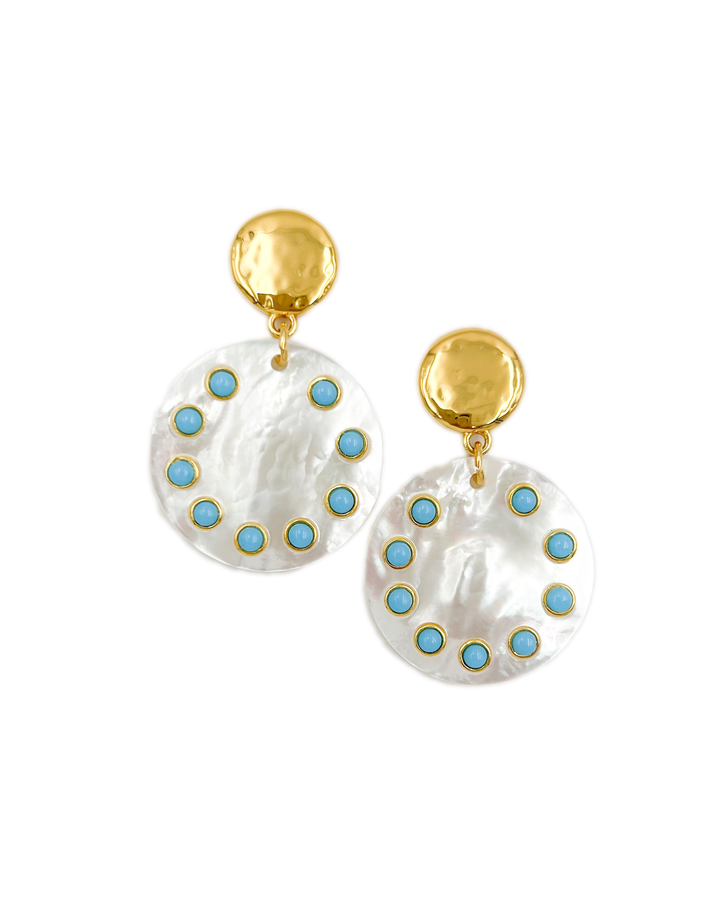 Turquoise Studded Mother of Pearl Earrings