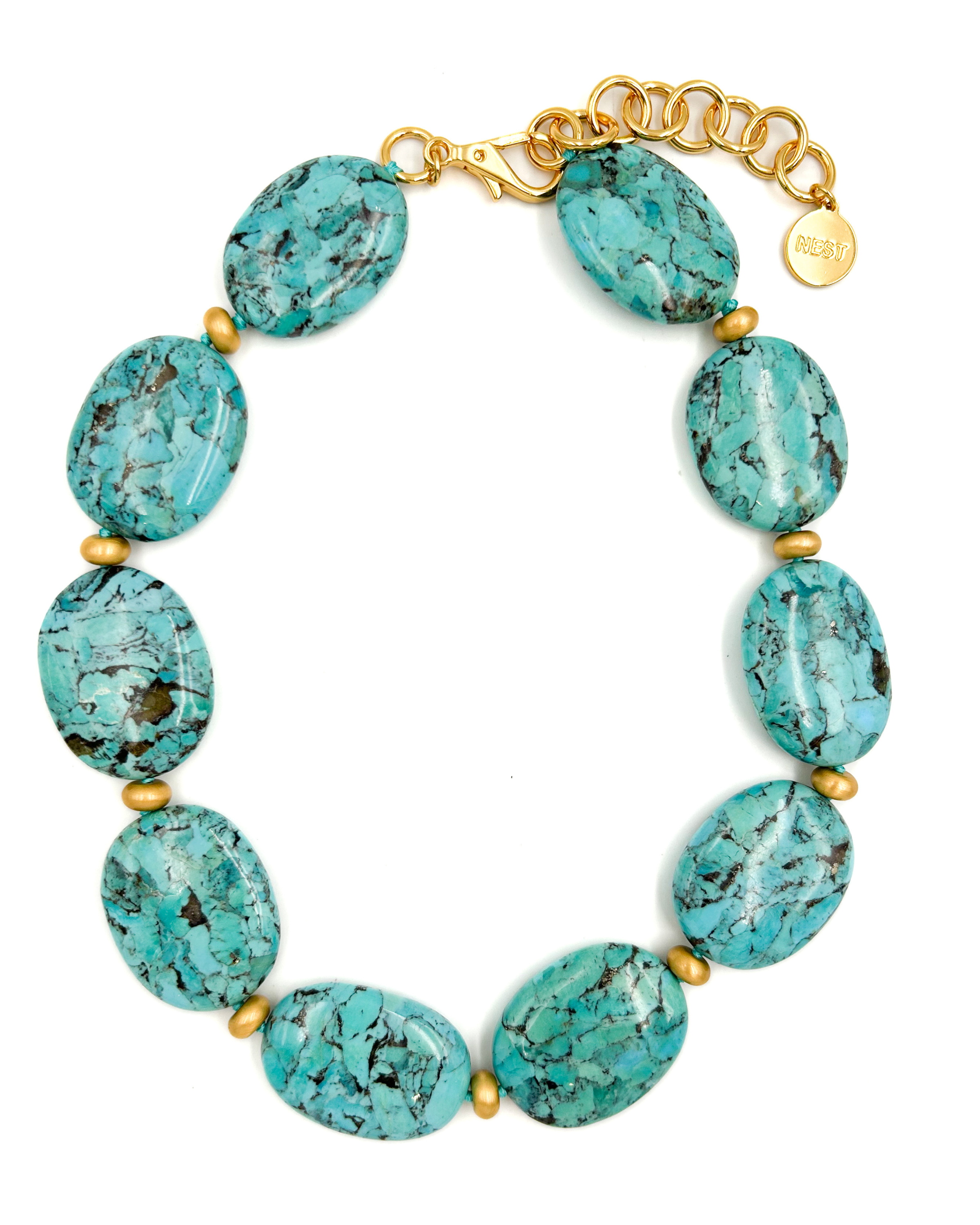 Turquoise & Brushed Gold Accent Necklace