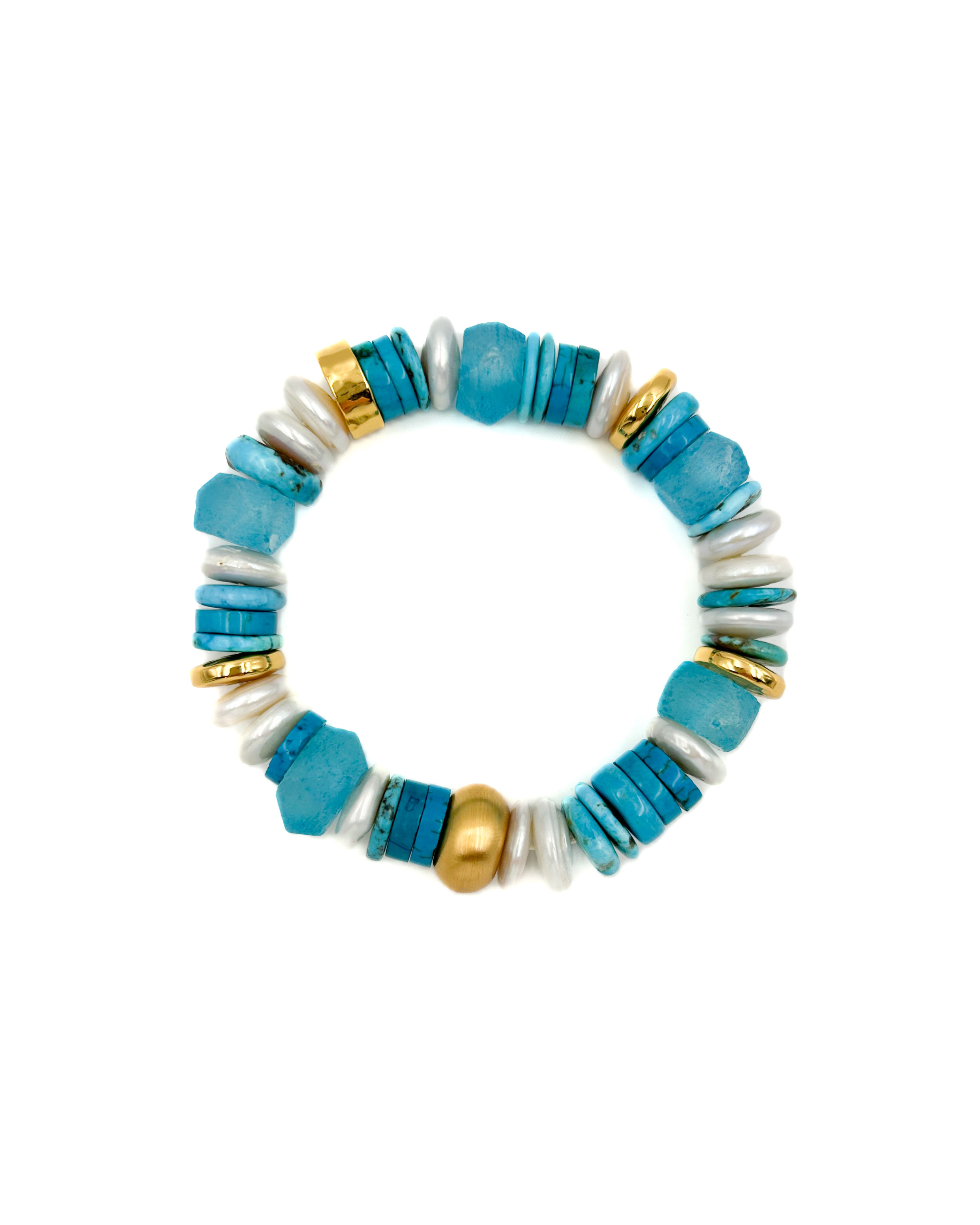 Turquoise & Pearl Stretch Bracelet