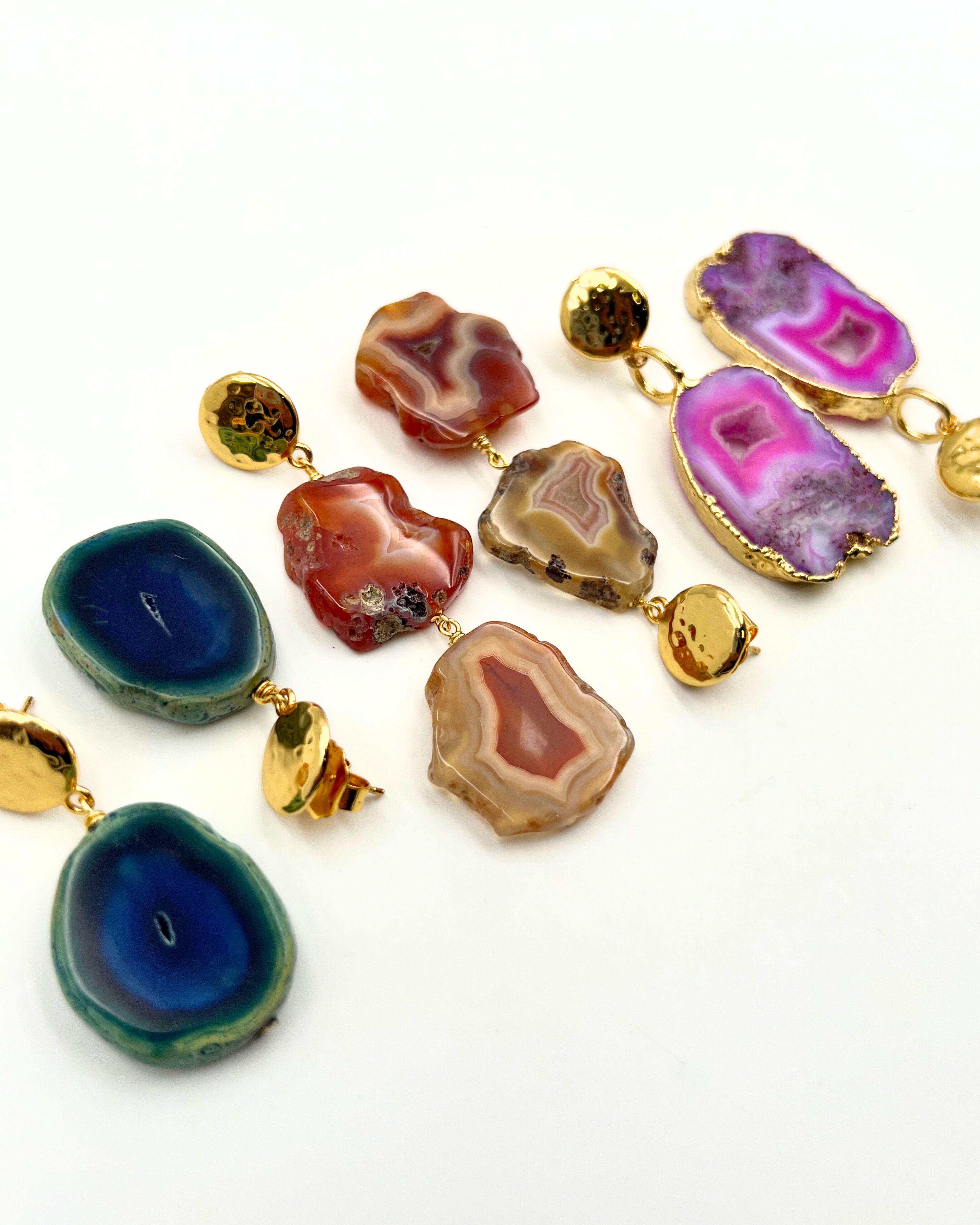 Blue Agate Slice Earrings
