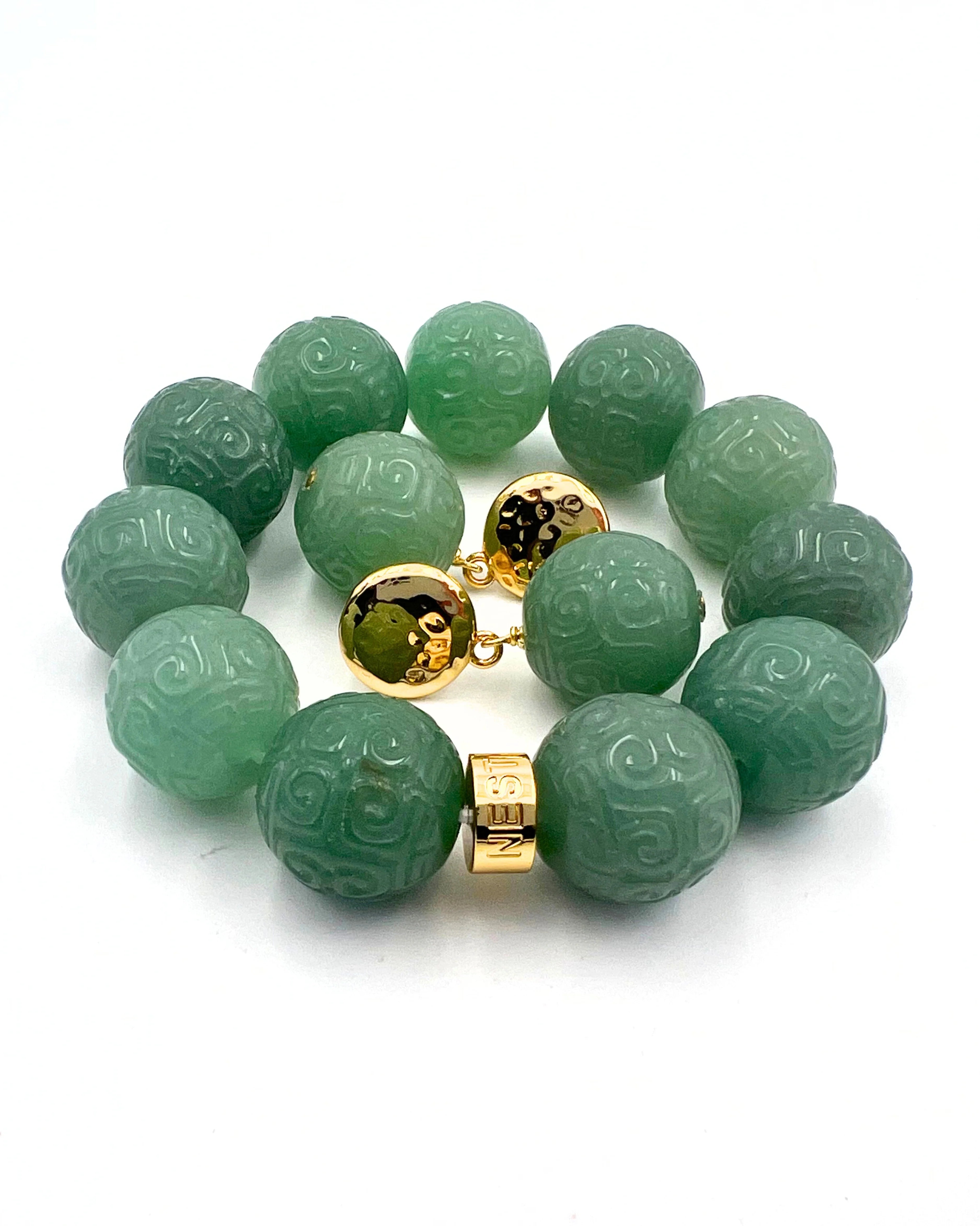 Carved Jade Statement Stretch Bracelet