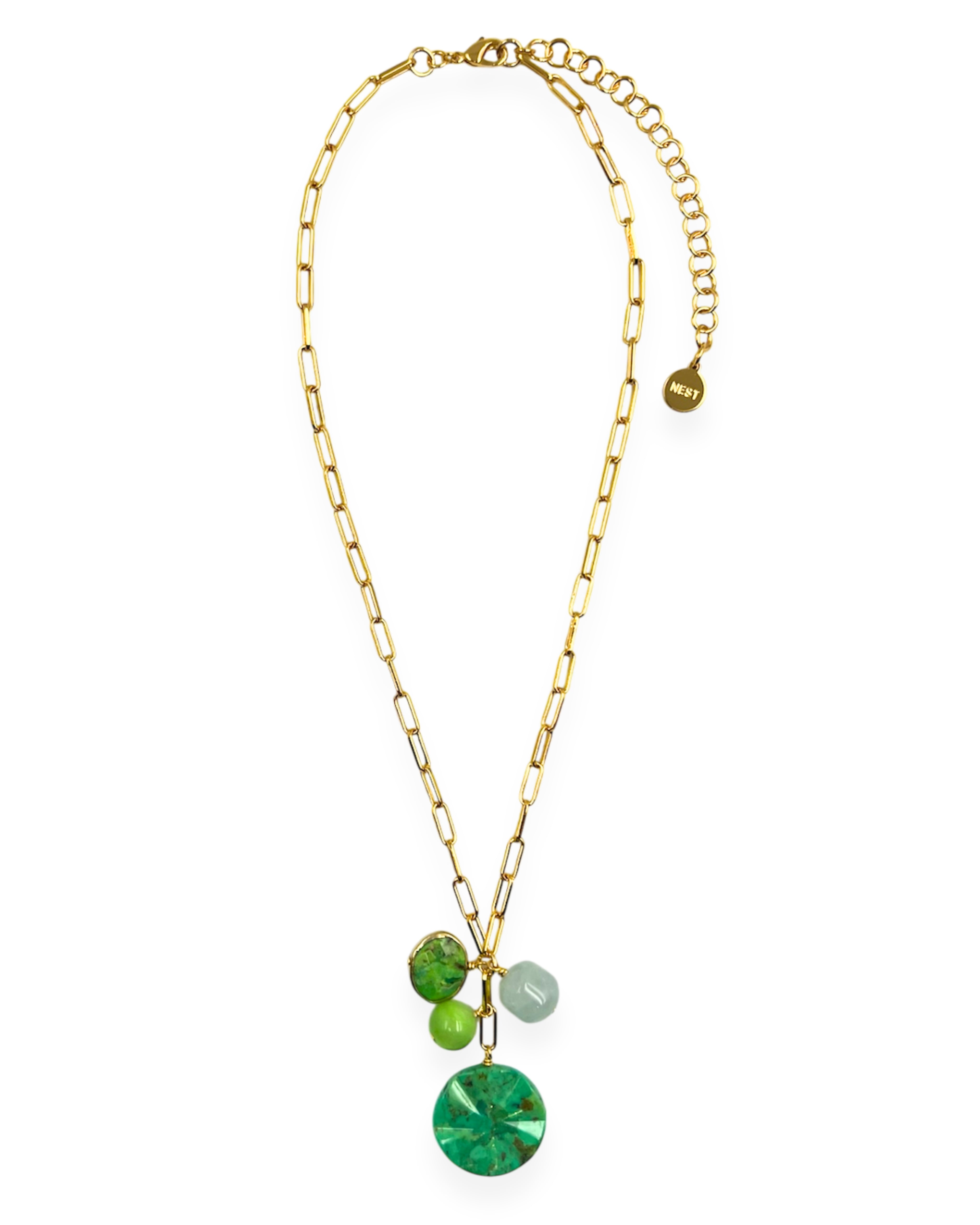 Green Turquoise Wavy Charm Necklace