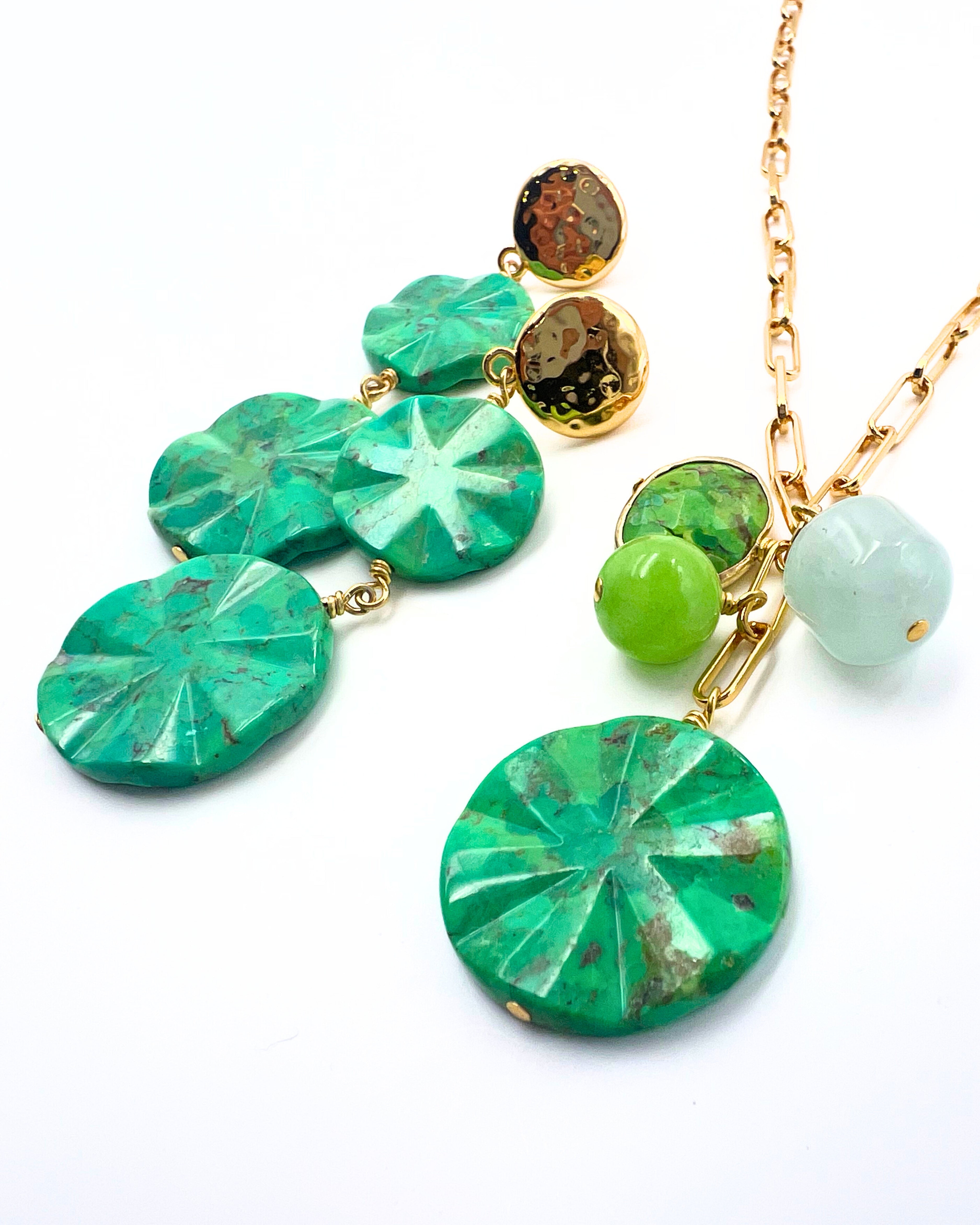 Green Turquoise Wavy Drop Earrings