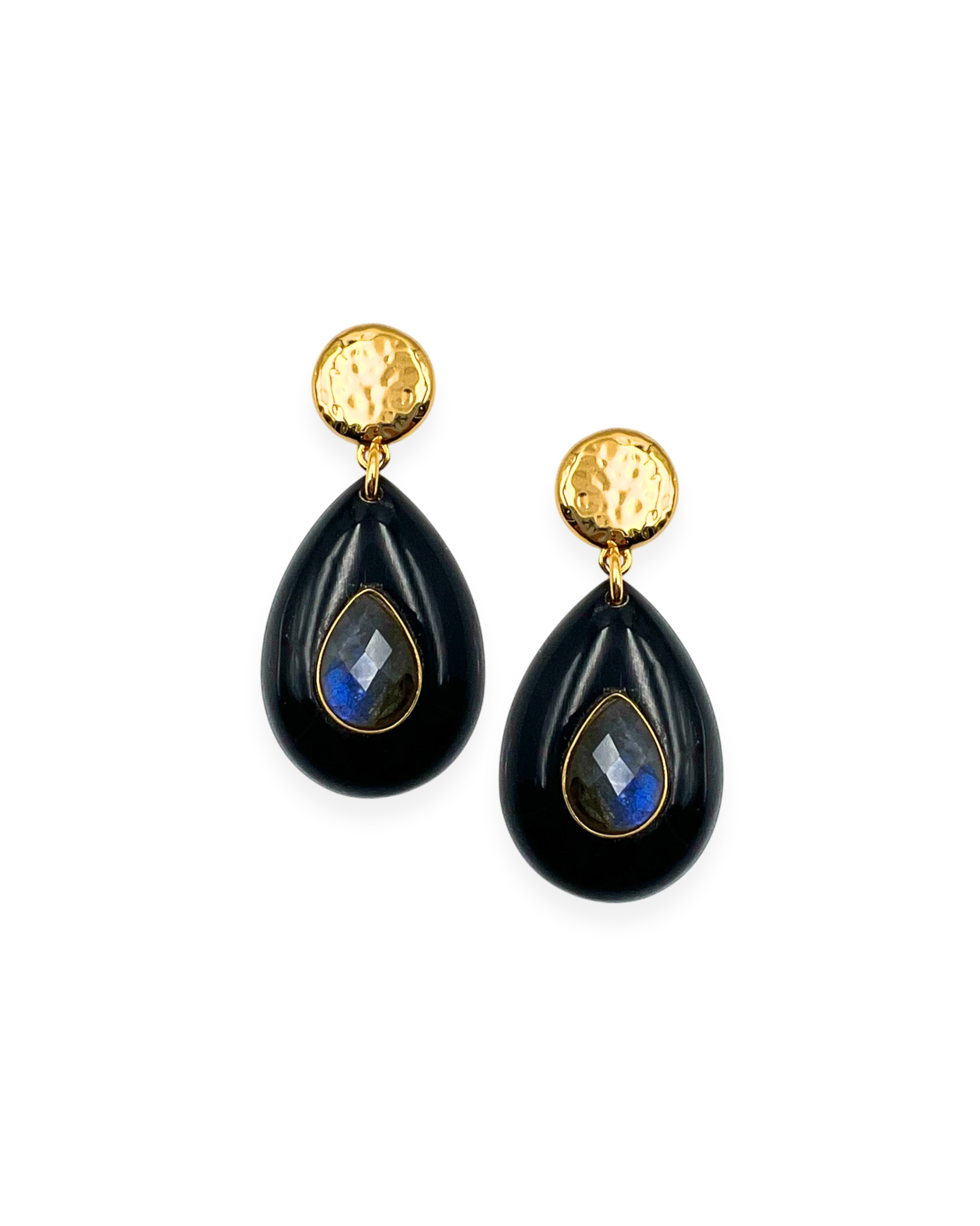 Labradorite Studded Horn Drop Earrings