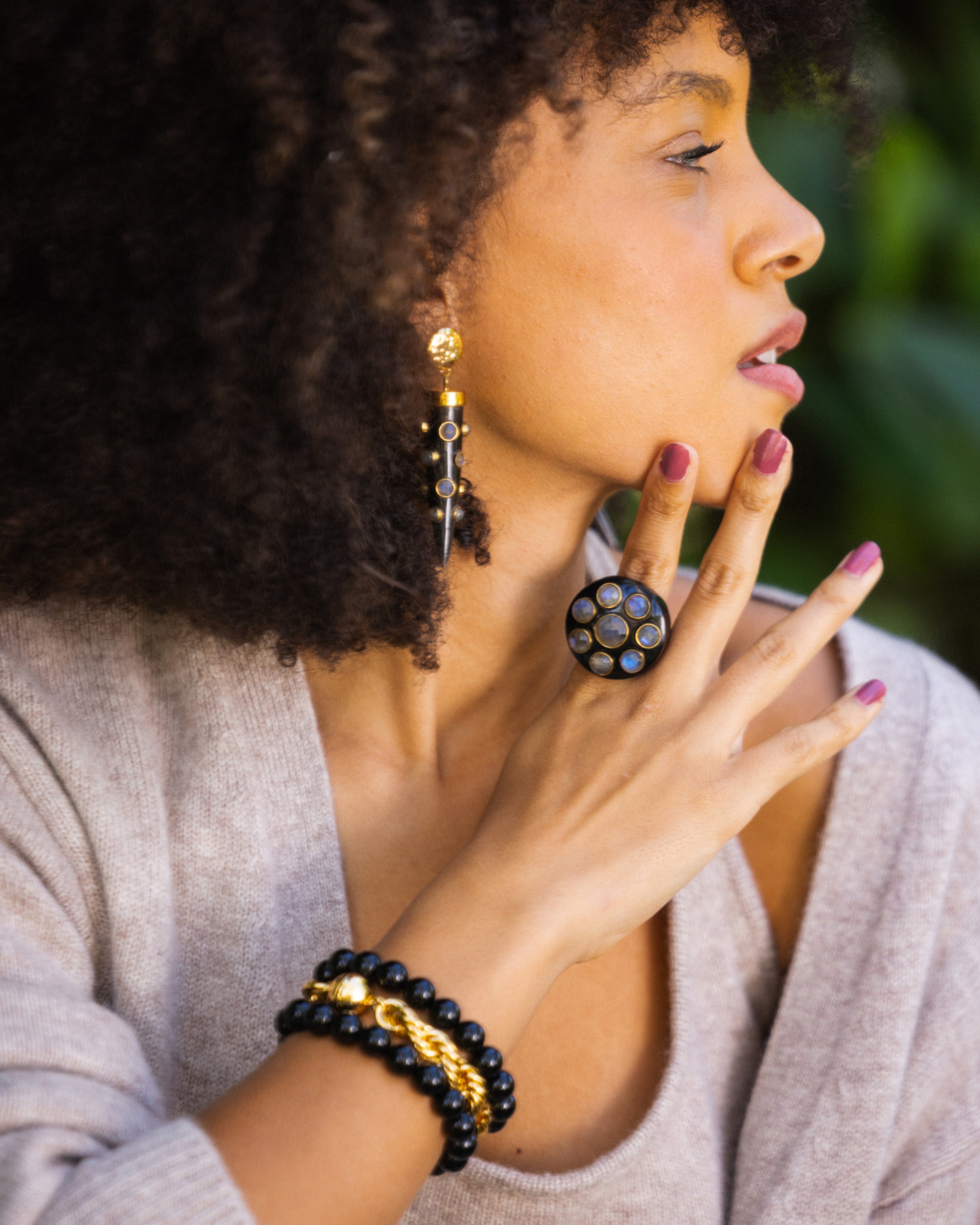 Labradorite Studded Horn Ring