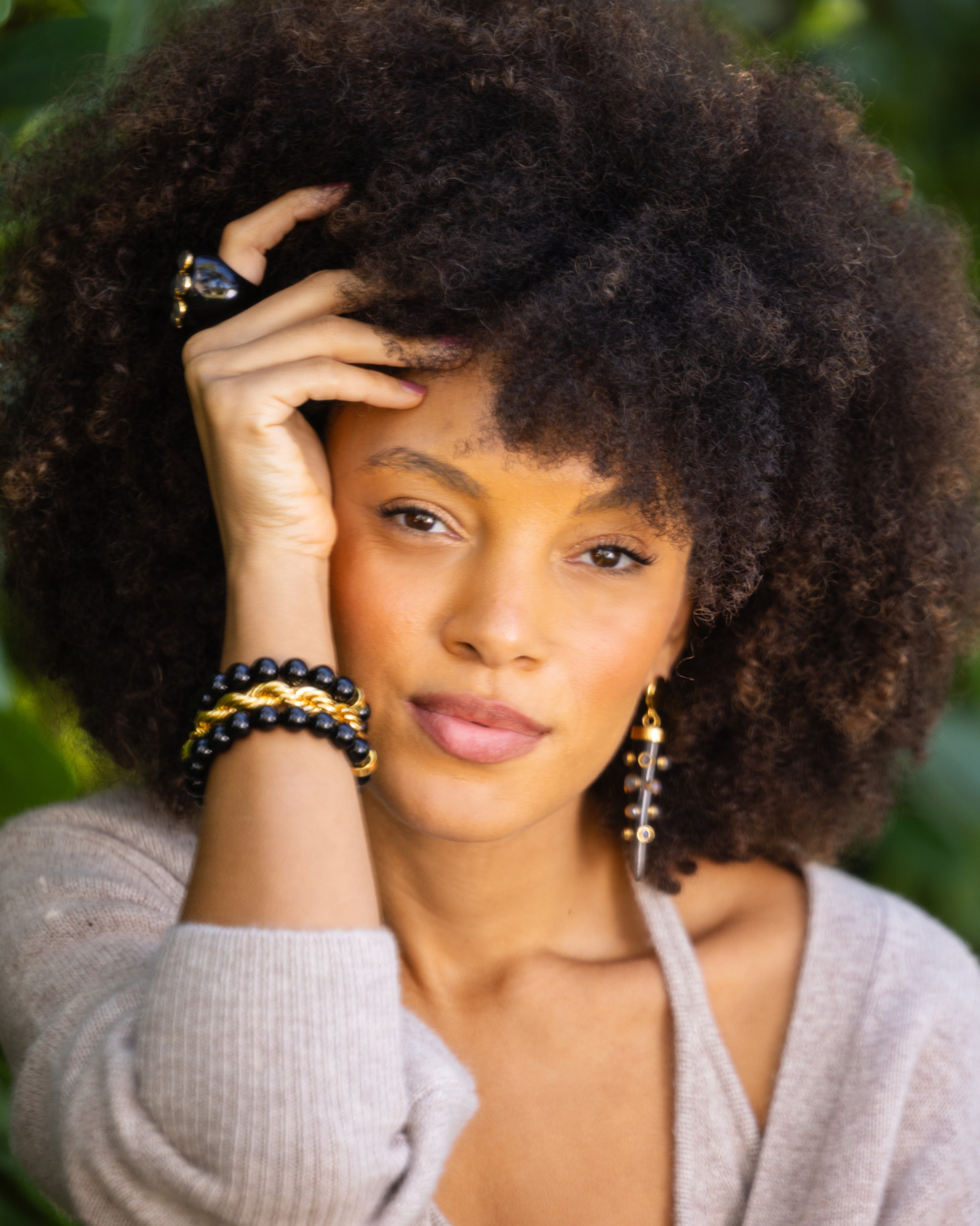 Studded Horn Drop Earrings