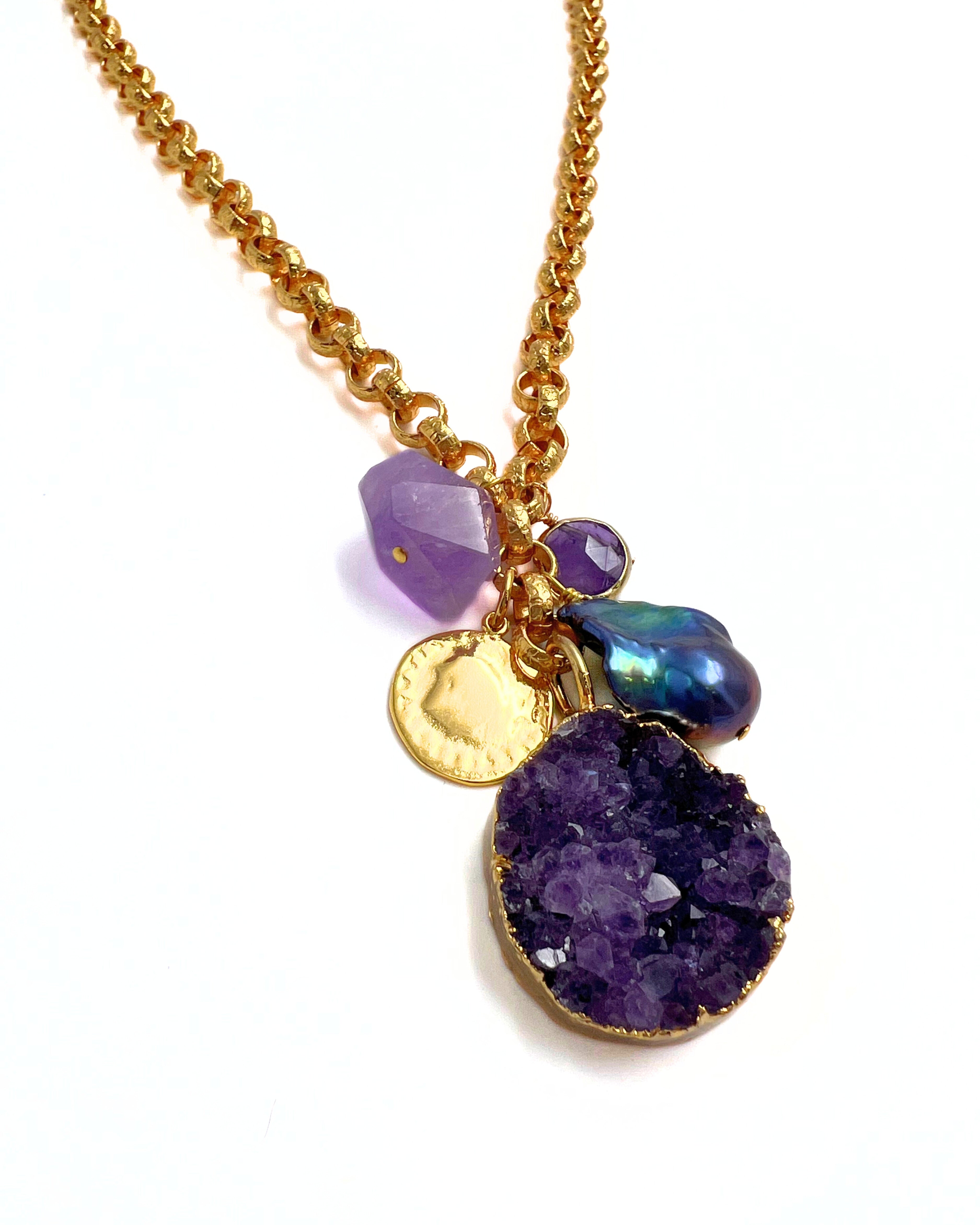 Amethyst Druzy Charm Necklace