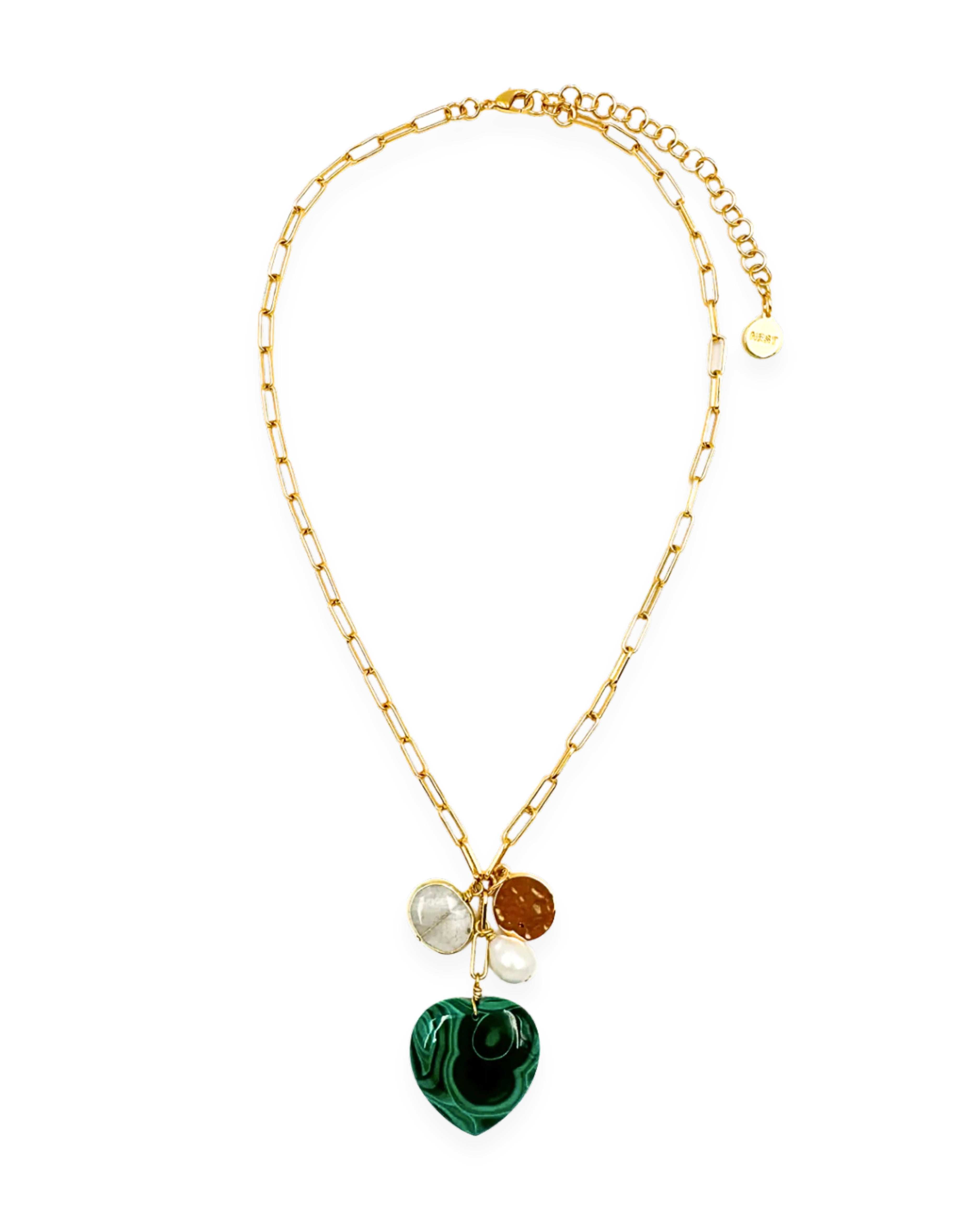 Malachite Heart Charm Necklace