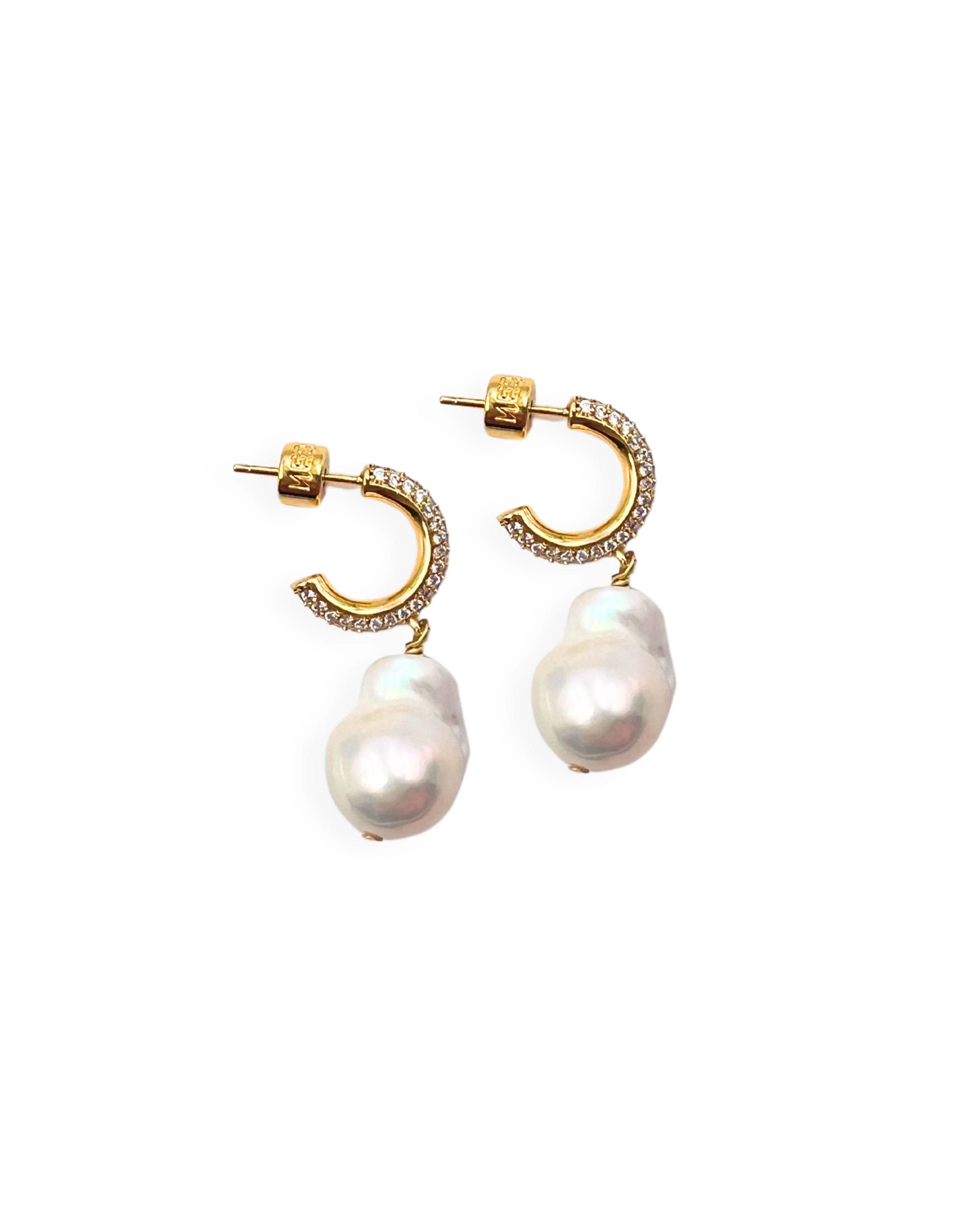Pearl Drop Crystal Huggie Hoop Earrings