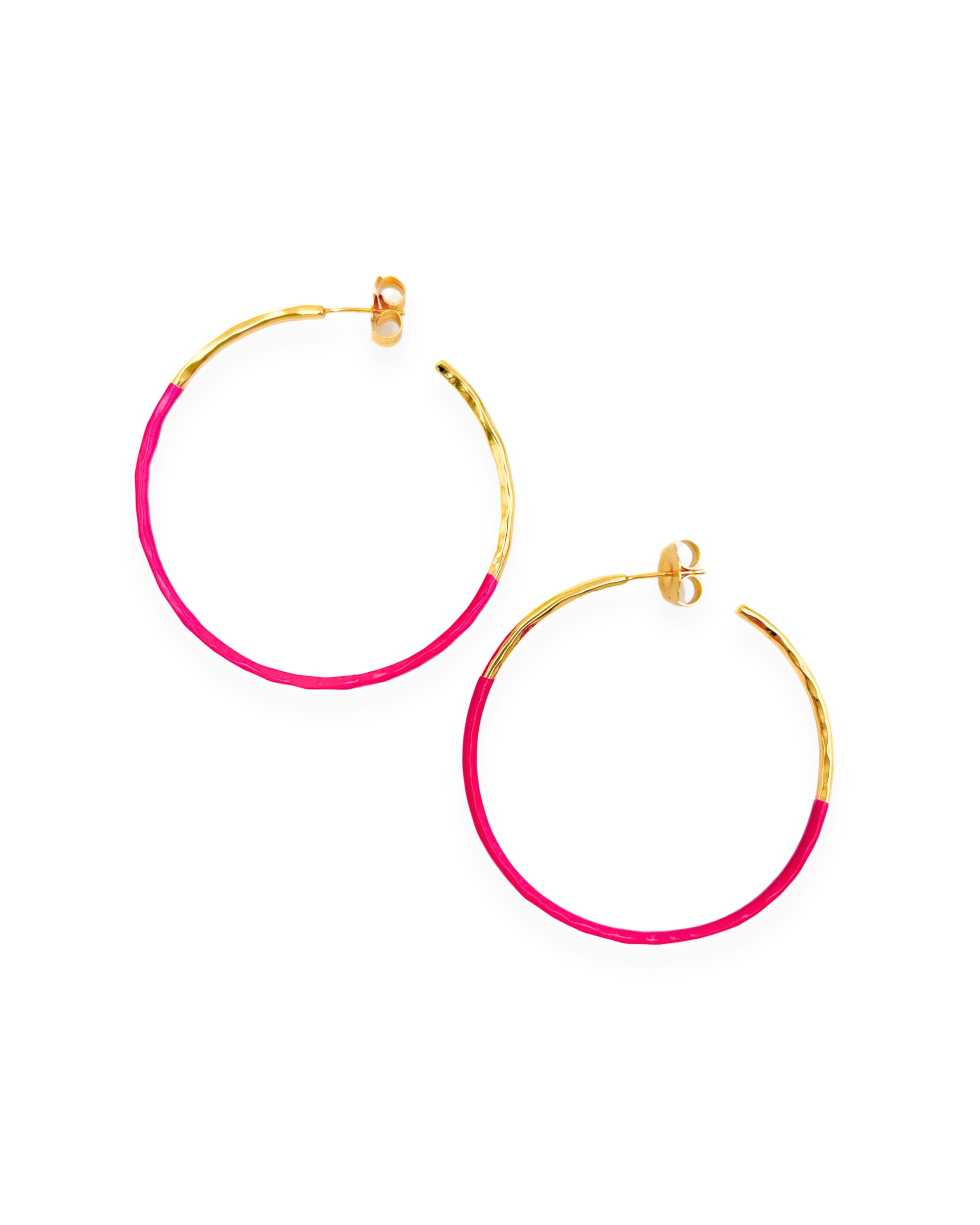 Hammered Skinny Magenta Enamel Dip Hoops