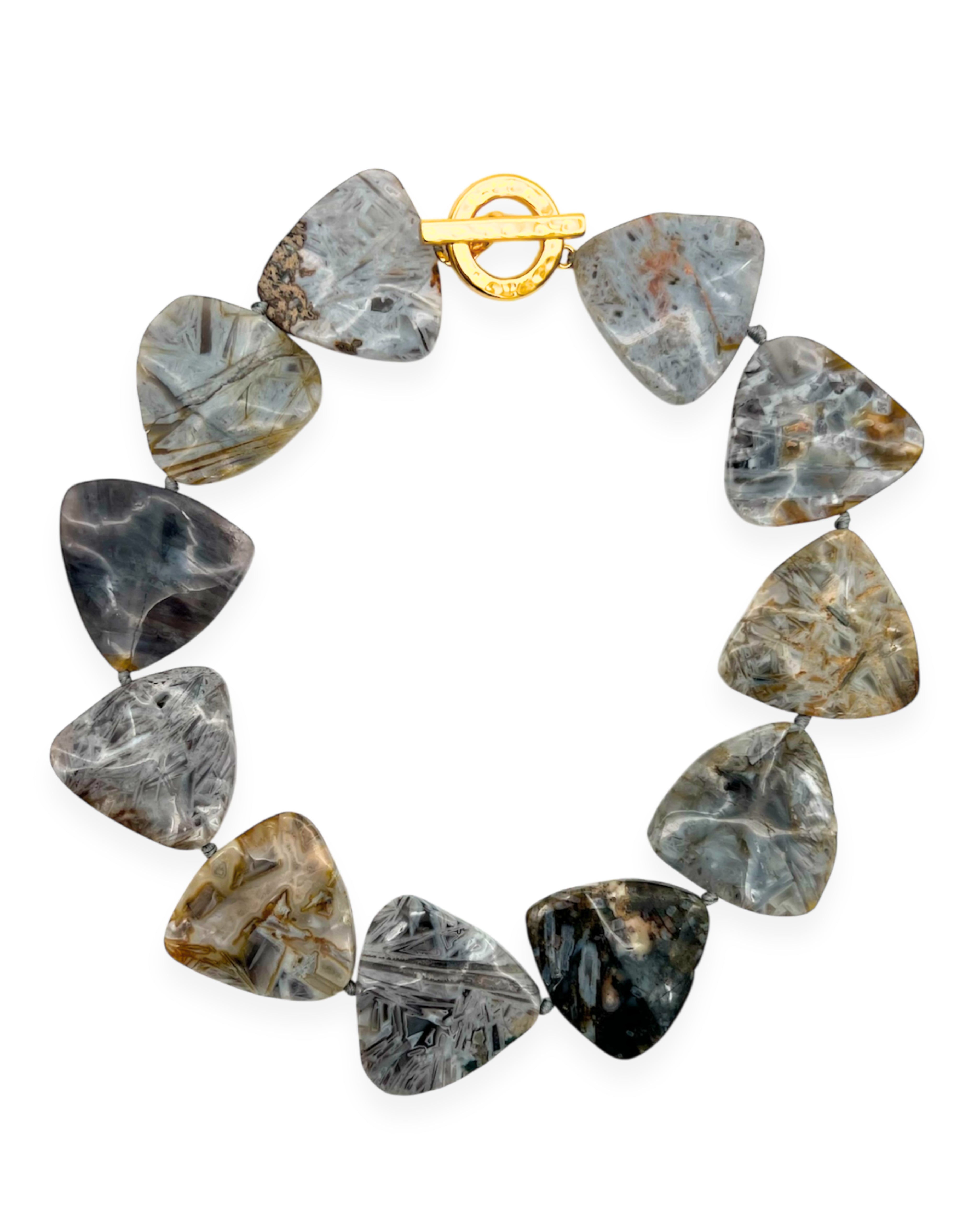 Grey Needle Agate Toggle Statement Necklace