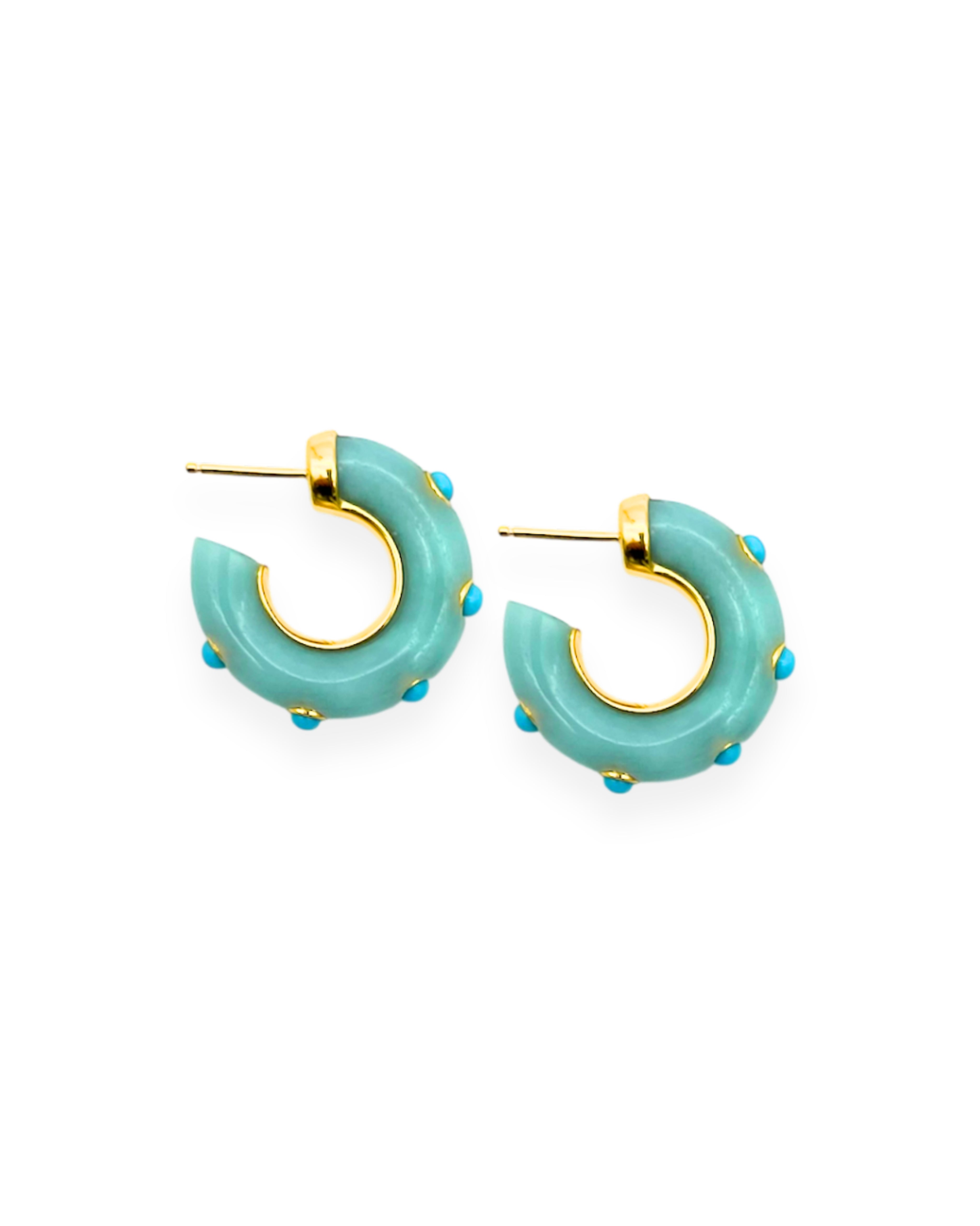 Amazonite Turquoise Studded Hoop Earrings