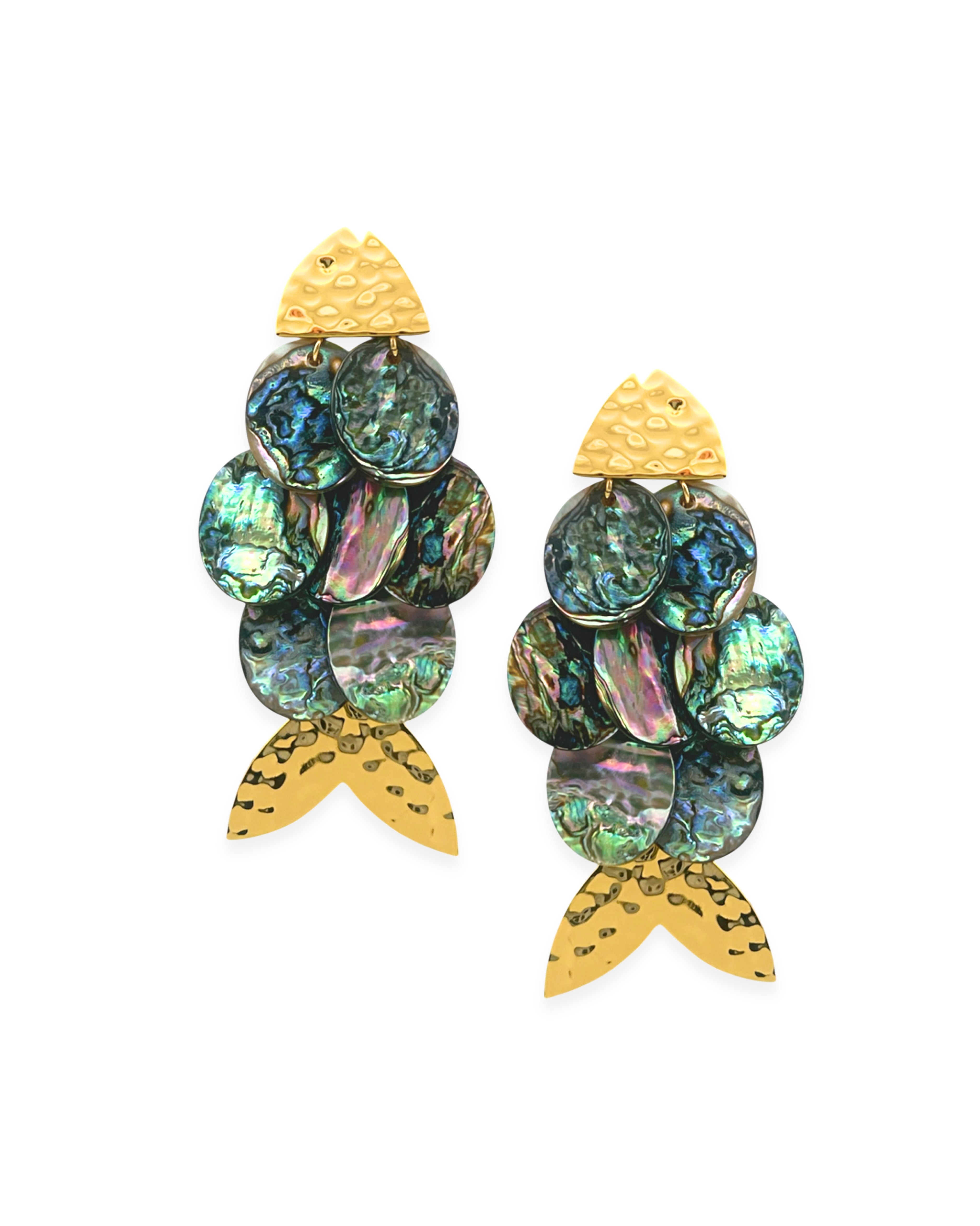 Abalone Fish Statement Earrings