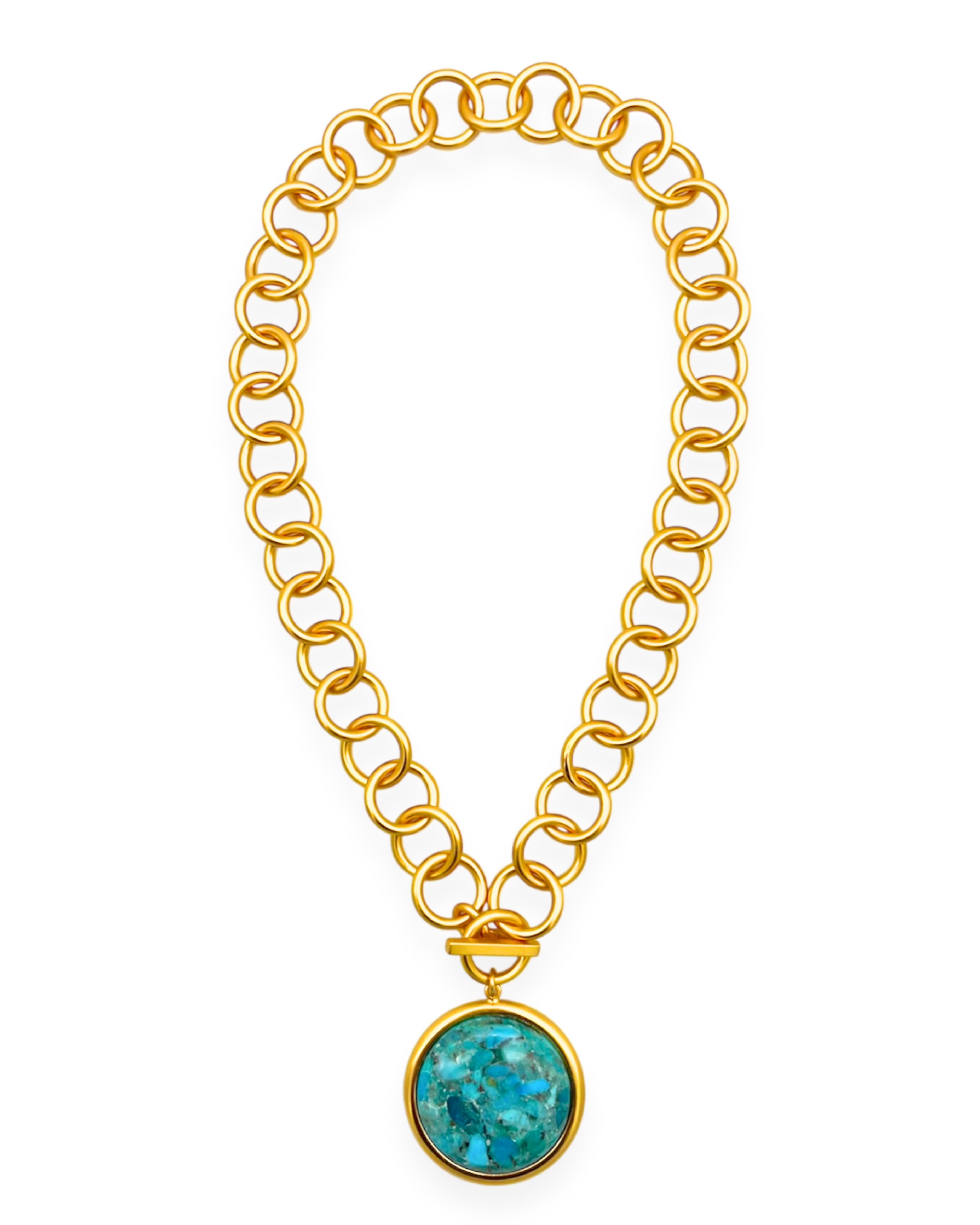 Brushed Gold Turquoise Cabochon Bezel Necklace