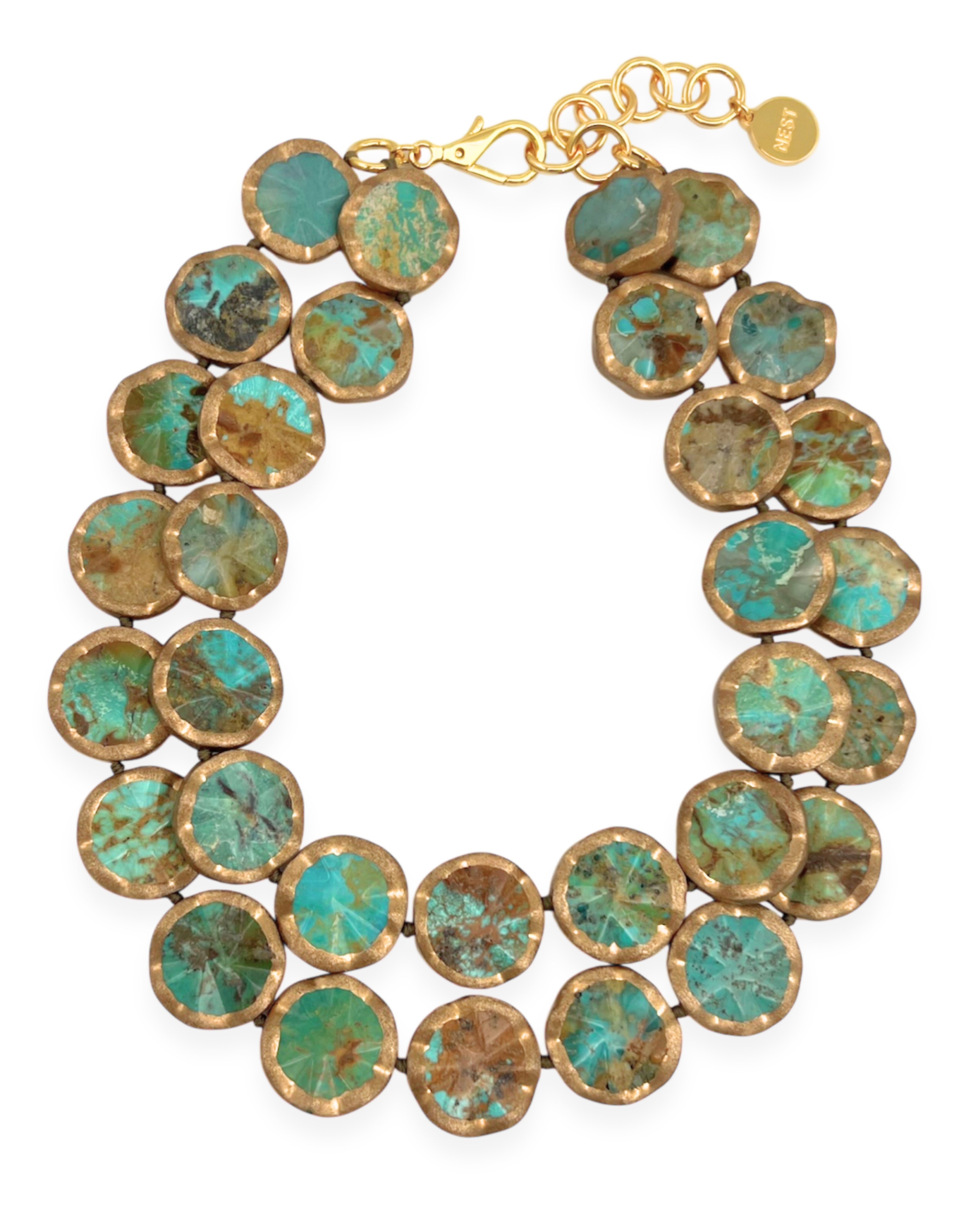 Wavy Turquoise Statement Necklace with Brushed Gold