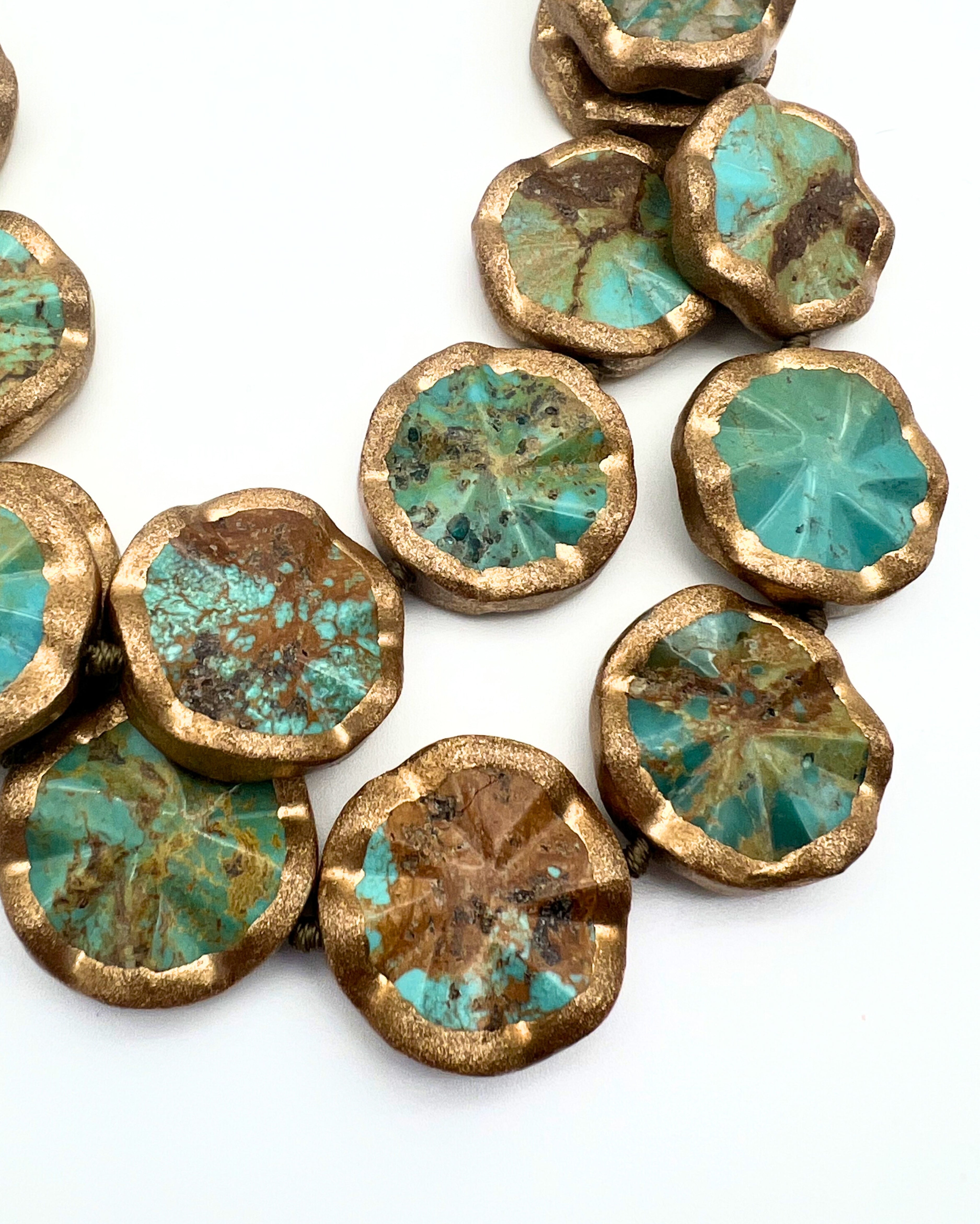 Wavy Turquoise Statement Necklace with Brushed Gold