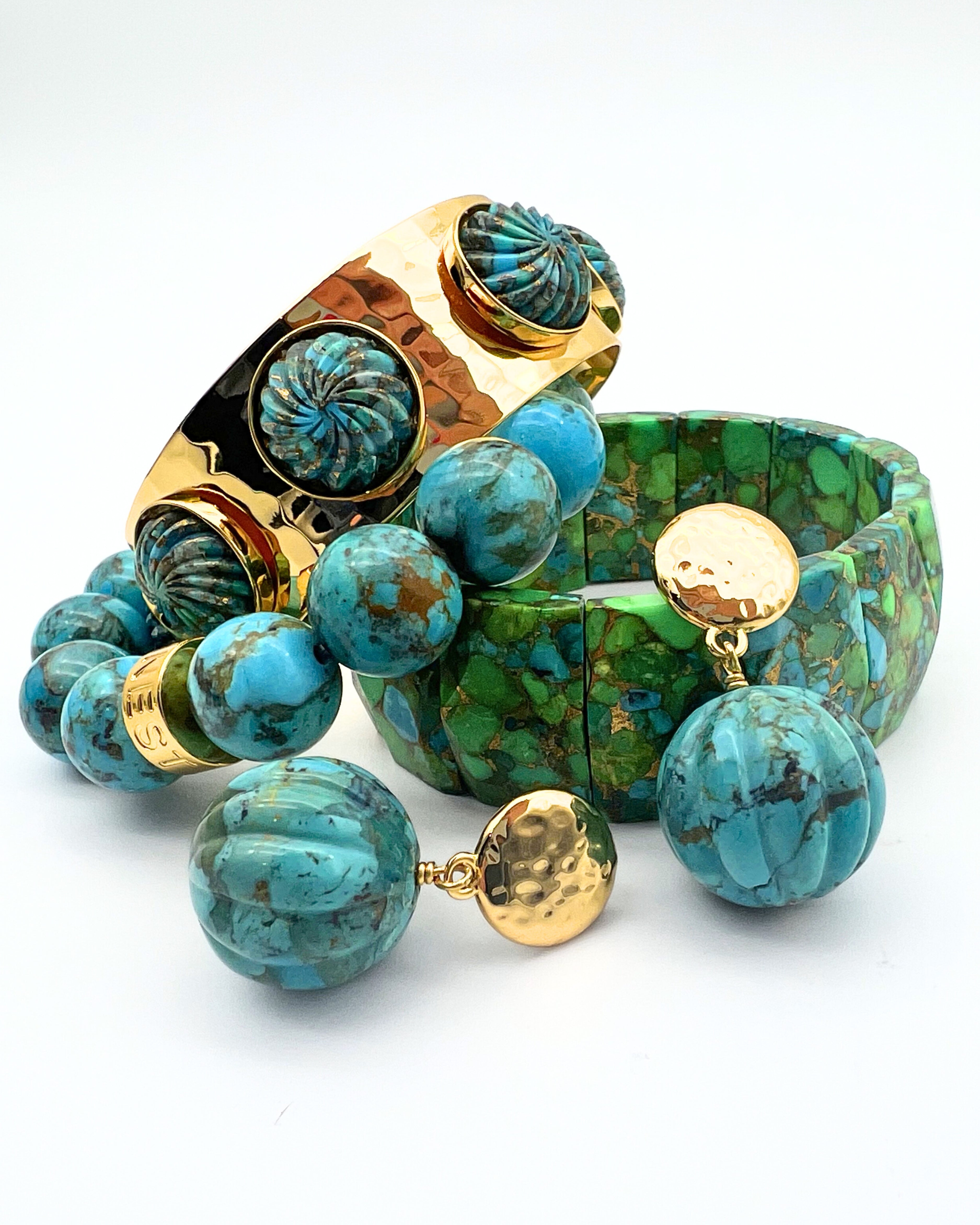 Turquoise Carved Ball Drop Earrings