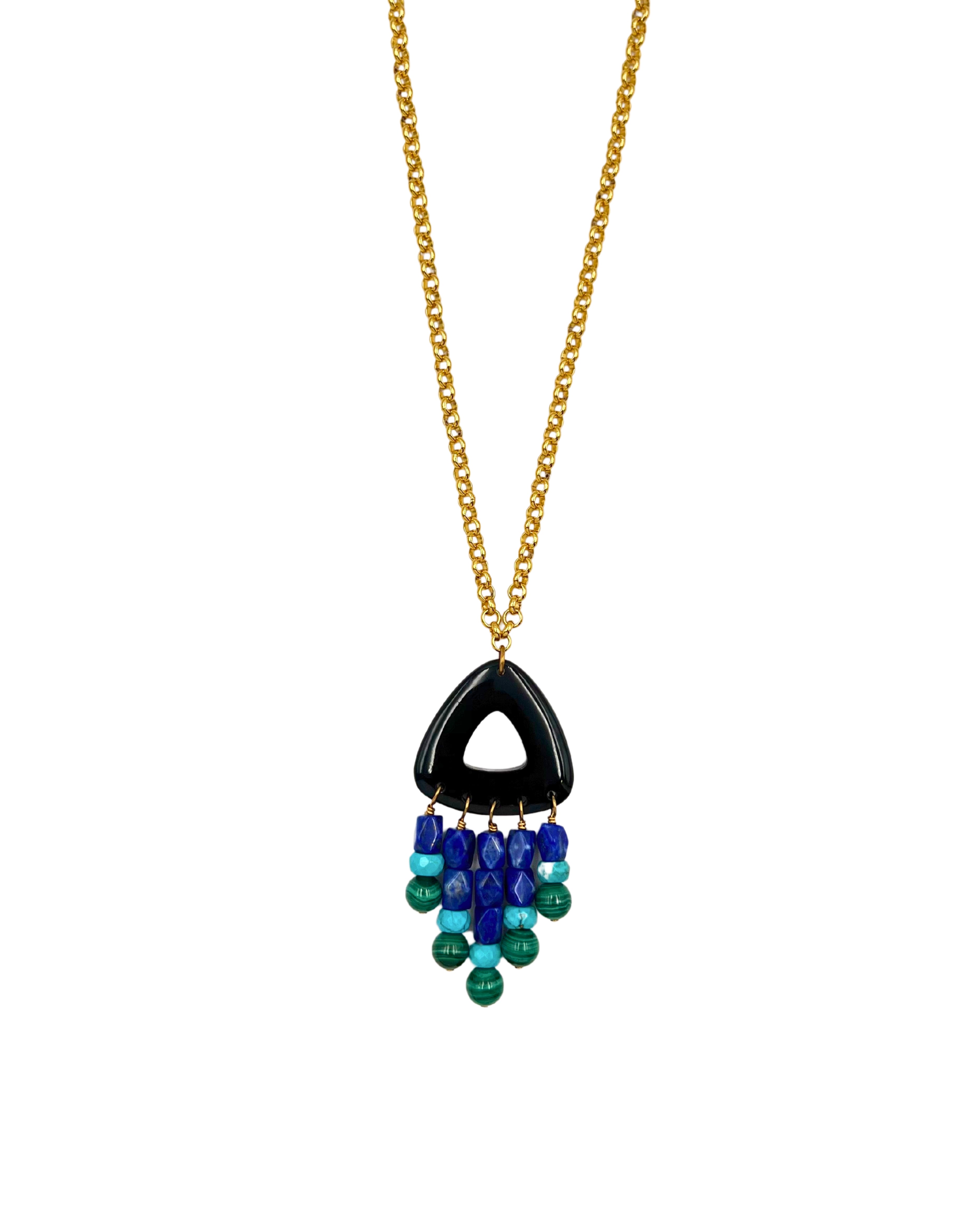 Black Horn, Lapis, Turquoise & Malachite Drop Necklace