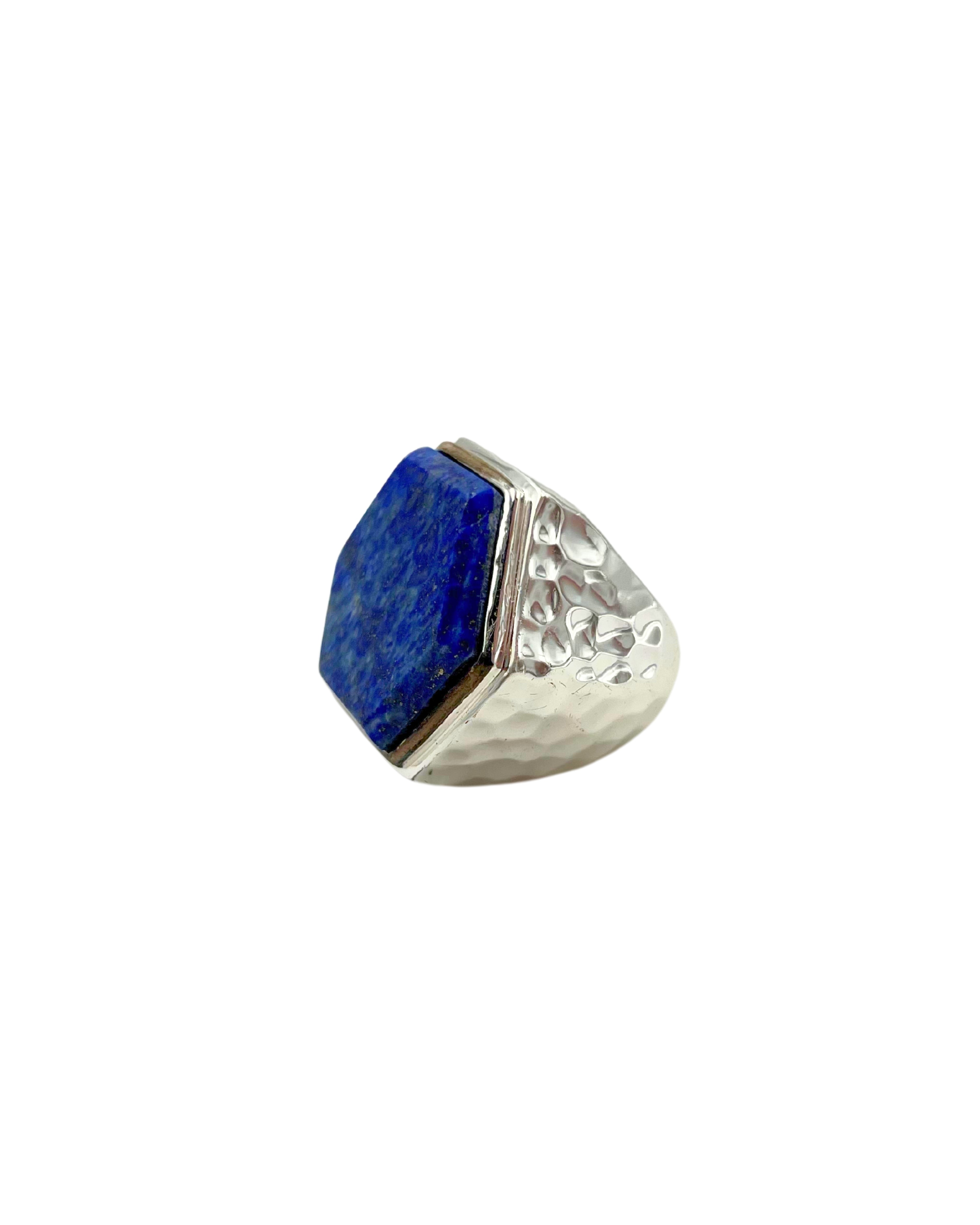 Lapis Hammered Silver Statement Ring