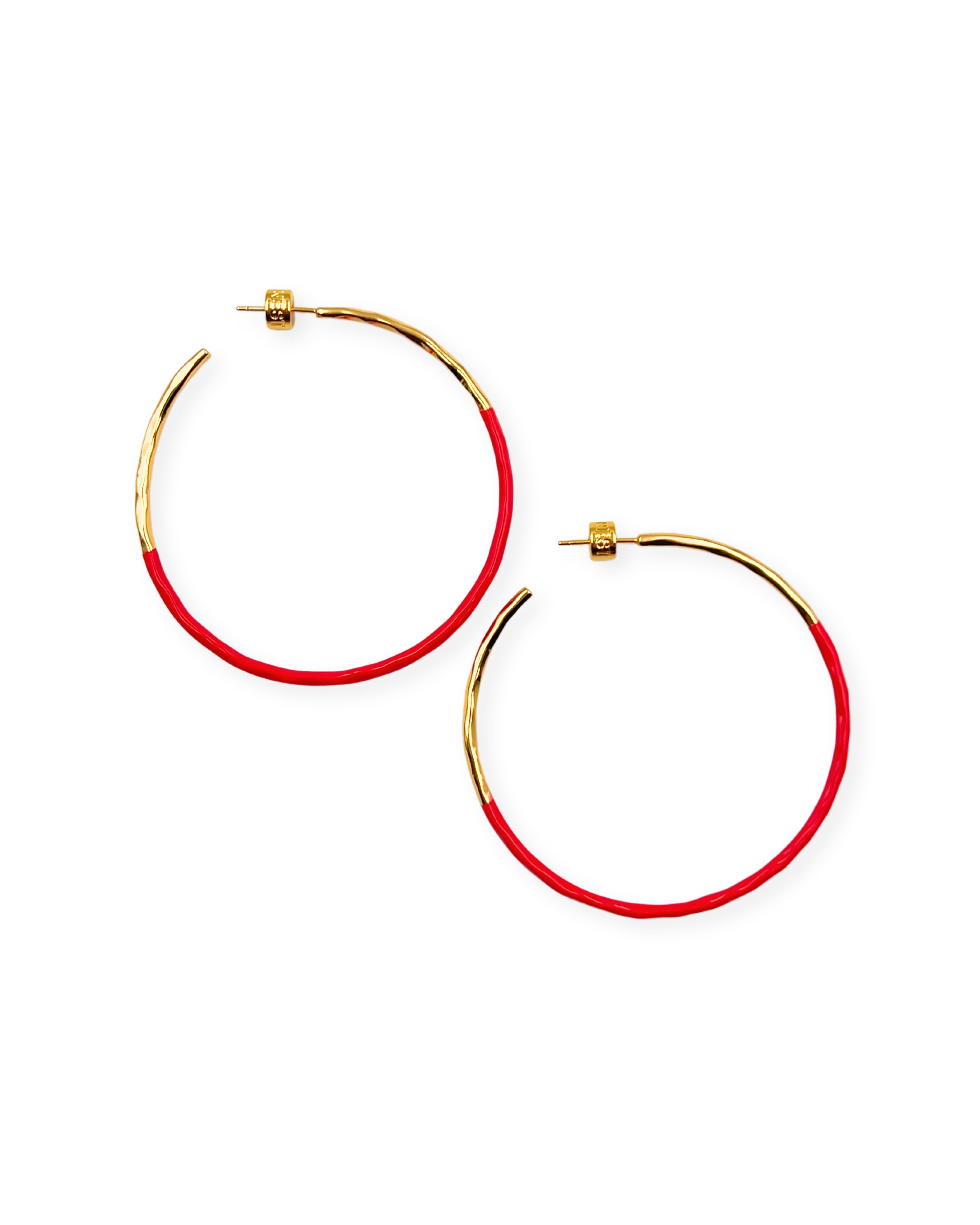 Hammered Skinny Red Enamel Dip Hoops