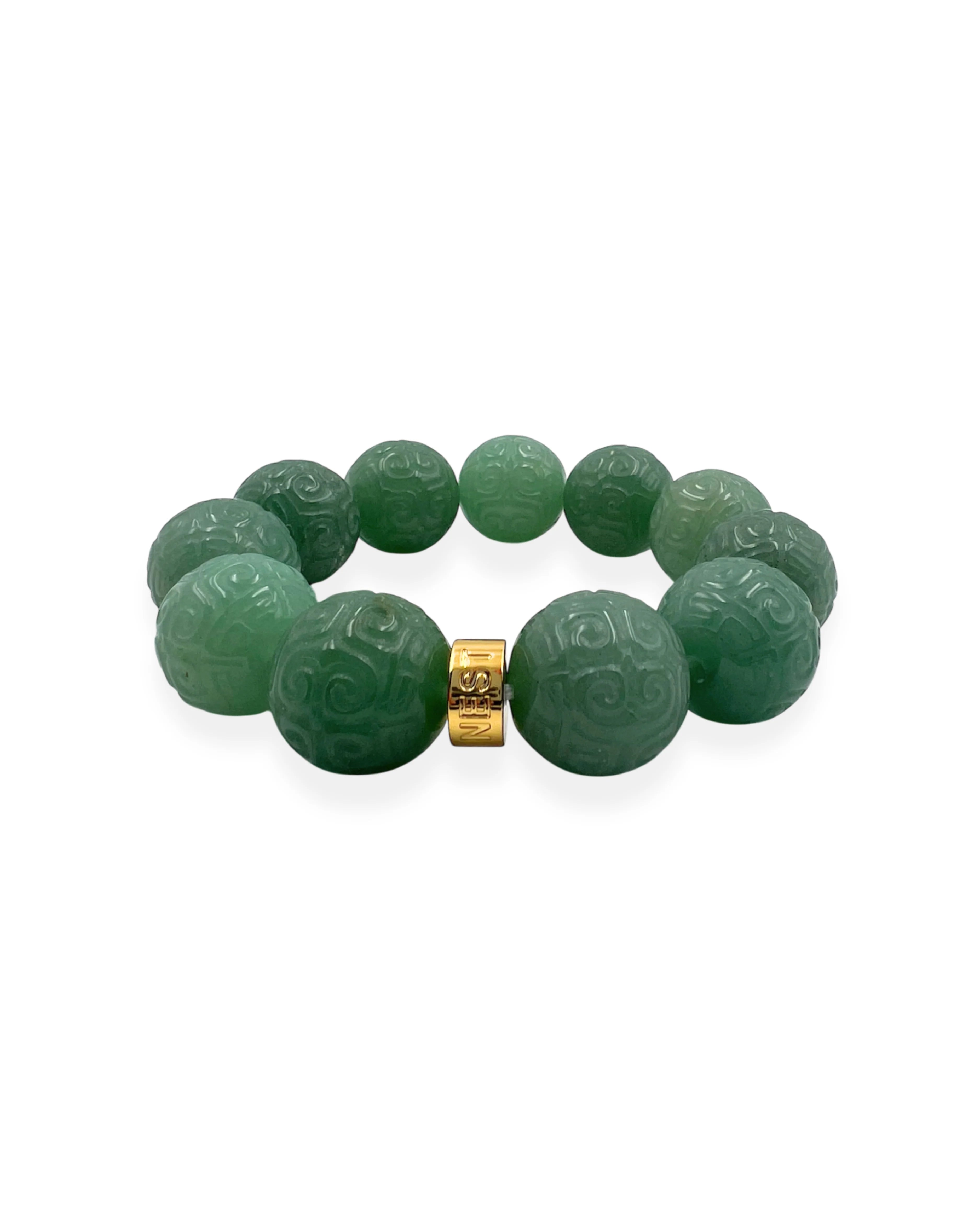 Carved Jade Statement Stretch Bracelet