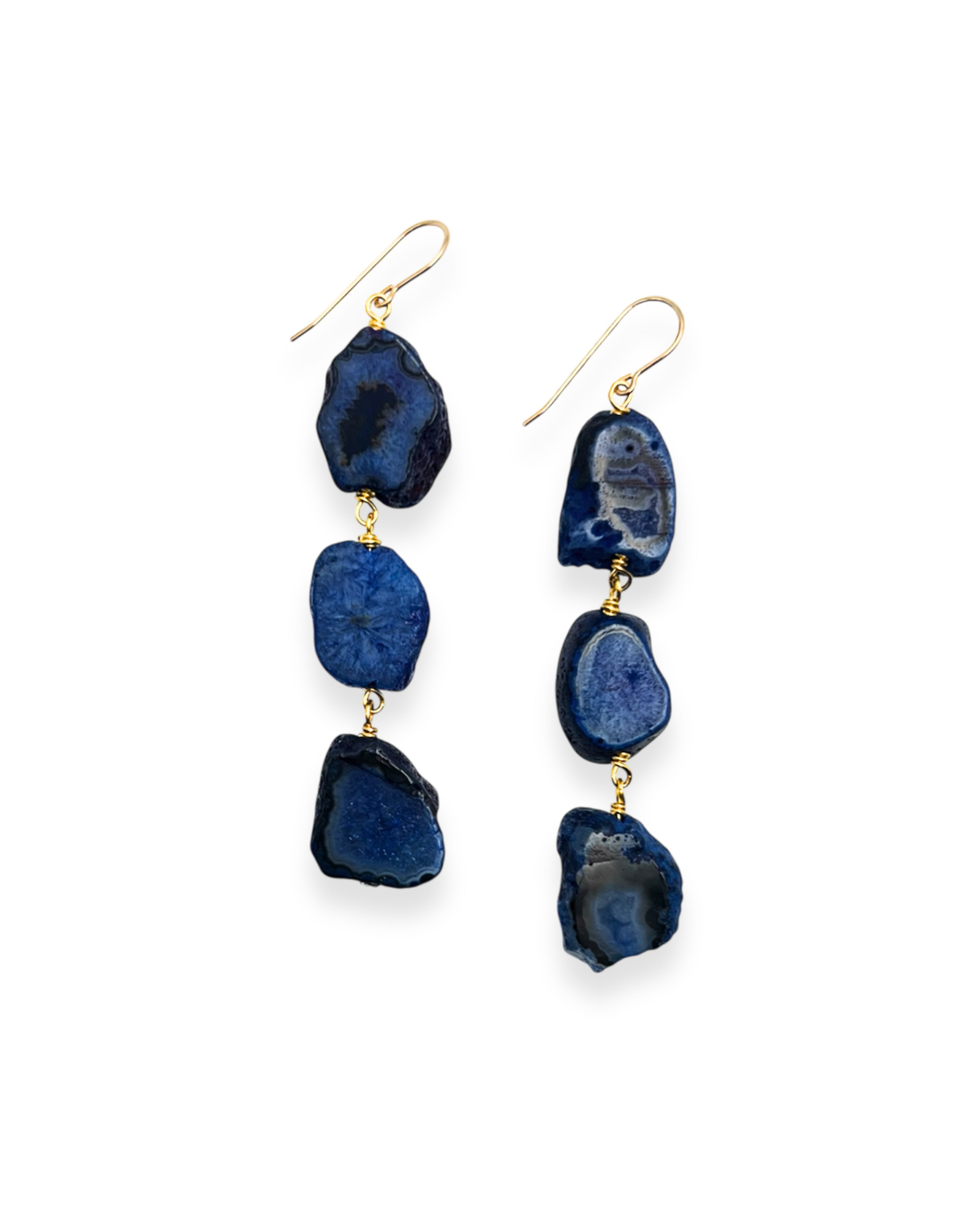 Blue Agate Triple Drop Earrings