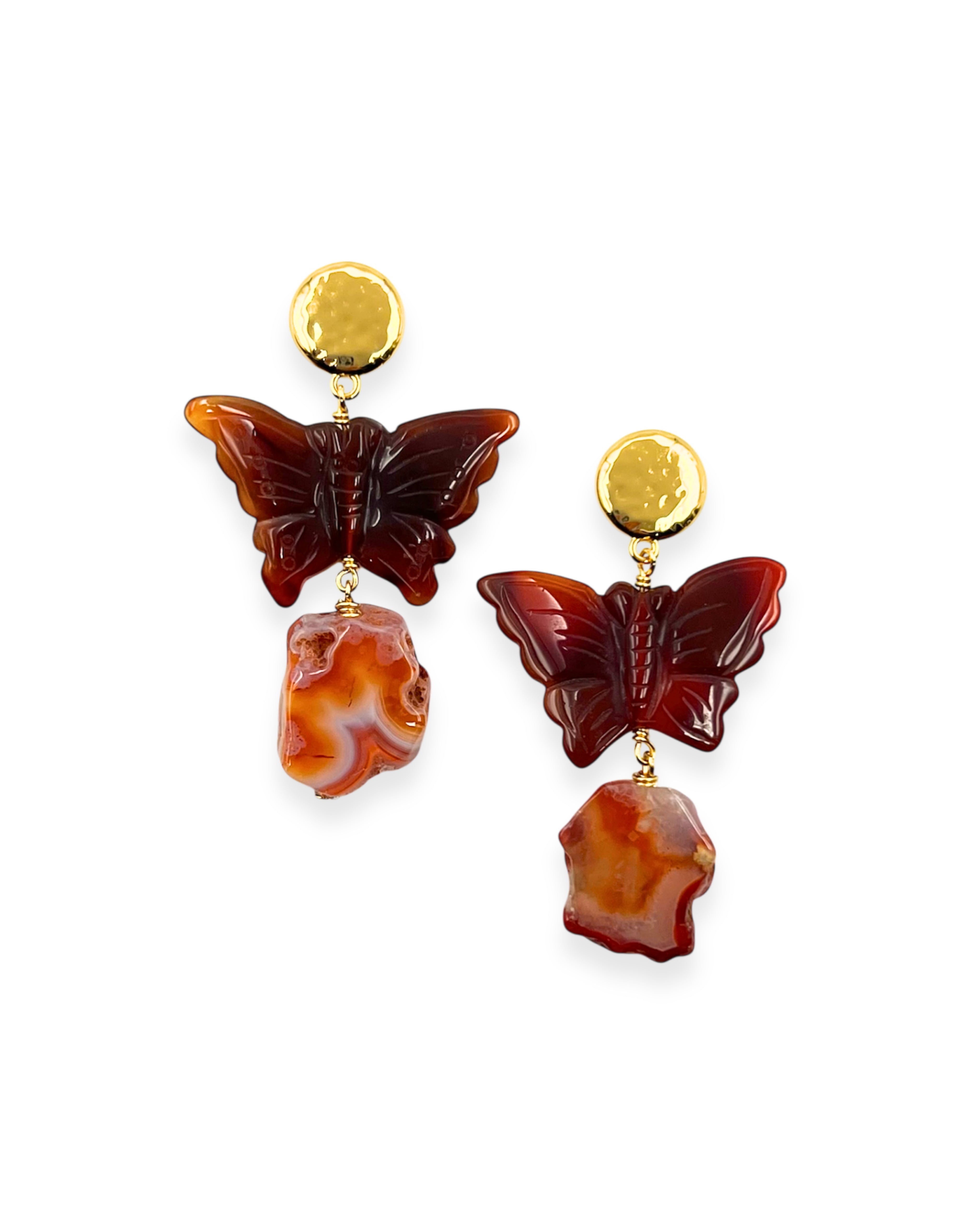 Carved Carnelian and Agate Earrings