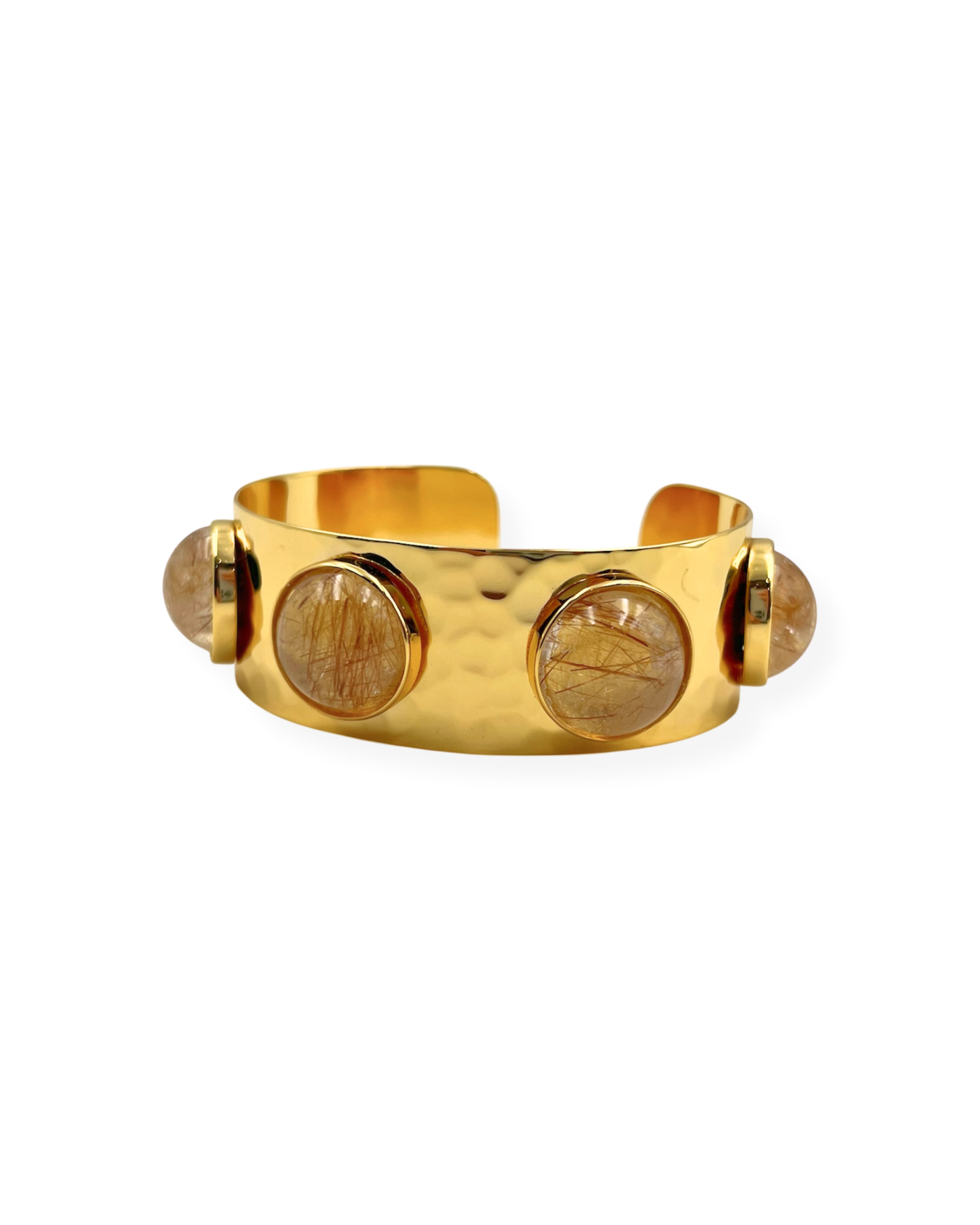 Gold Rutilated Quartz Hammered Cuff