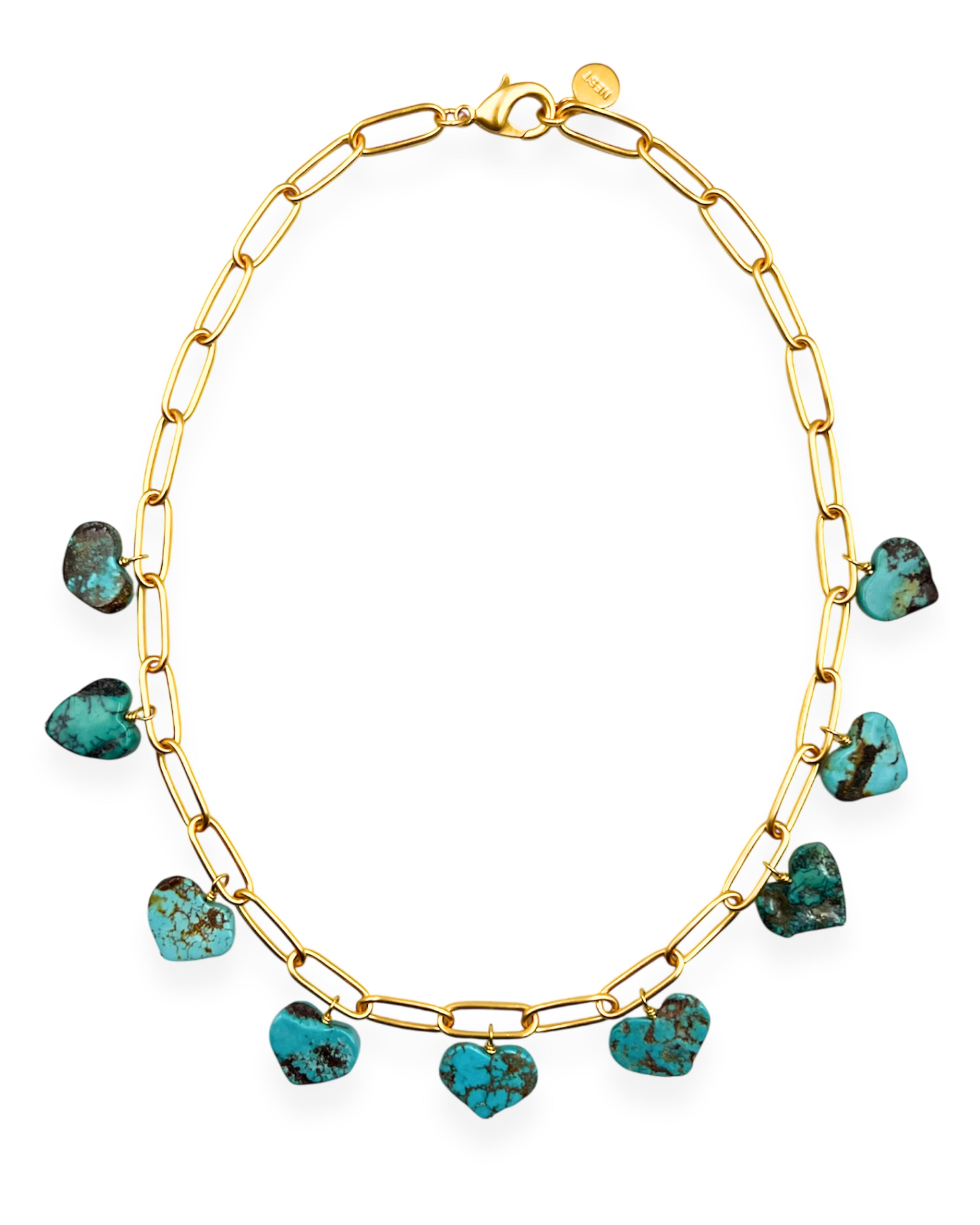 Turquoise Hearts Charm Necklace