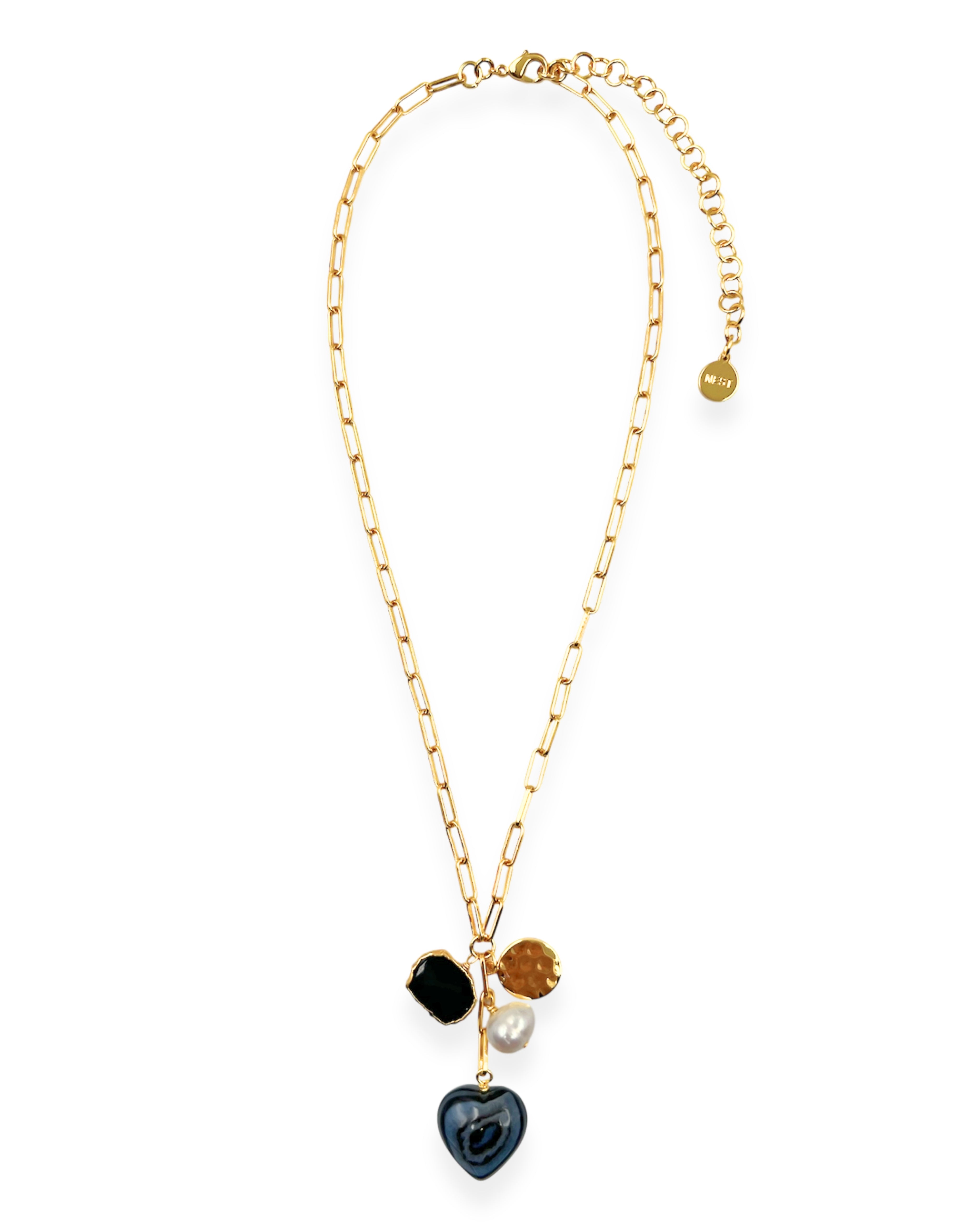 Black Agate Heart Charm Necklace