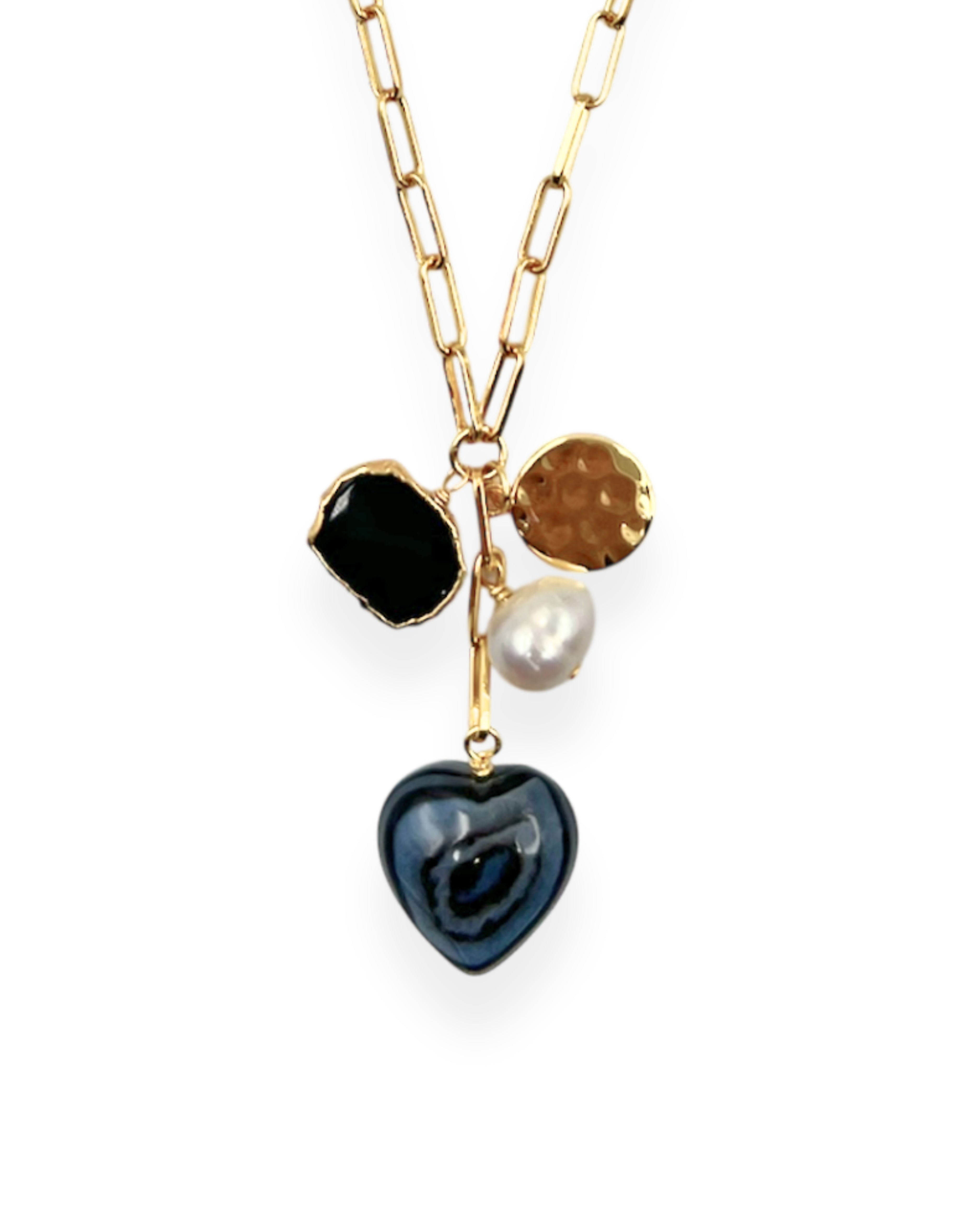 Black Agate Heart Charm Necklace