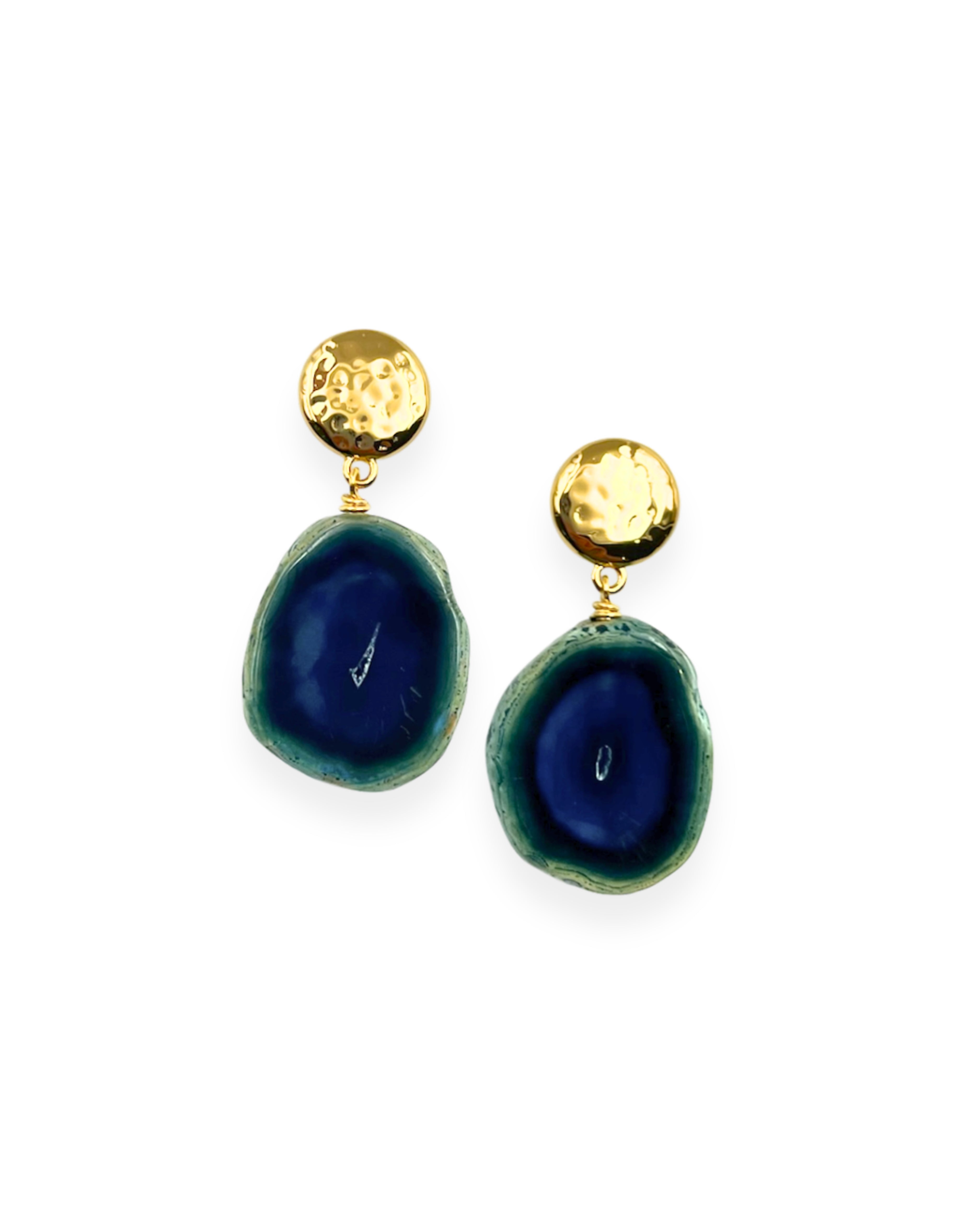 Blue Agate Slice Earrings