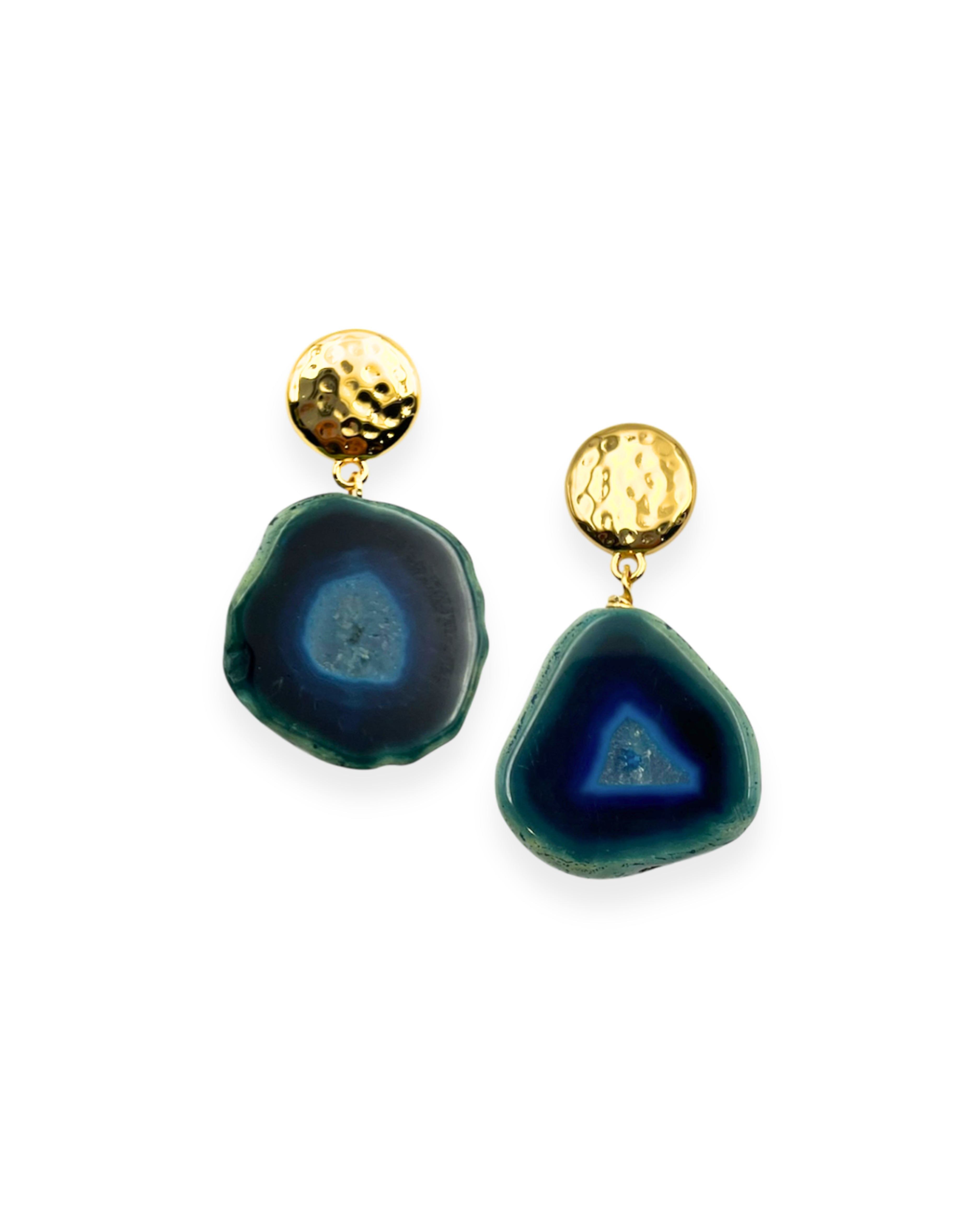 Blue Agate Slice Earrings