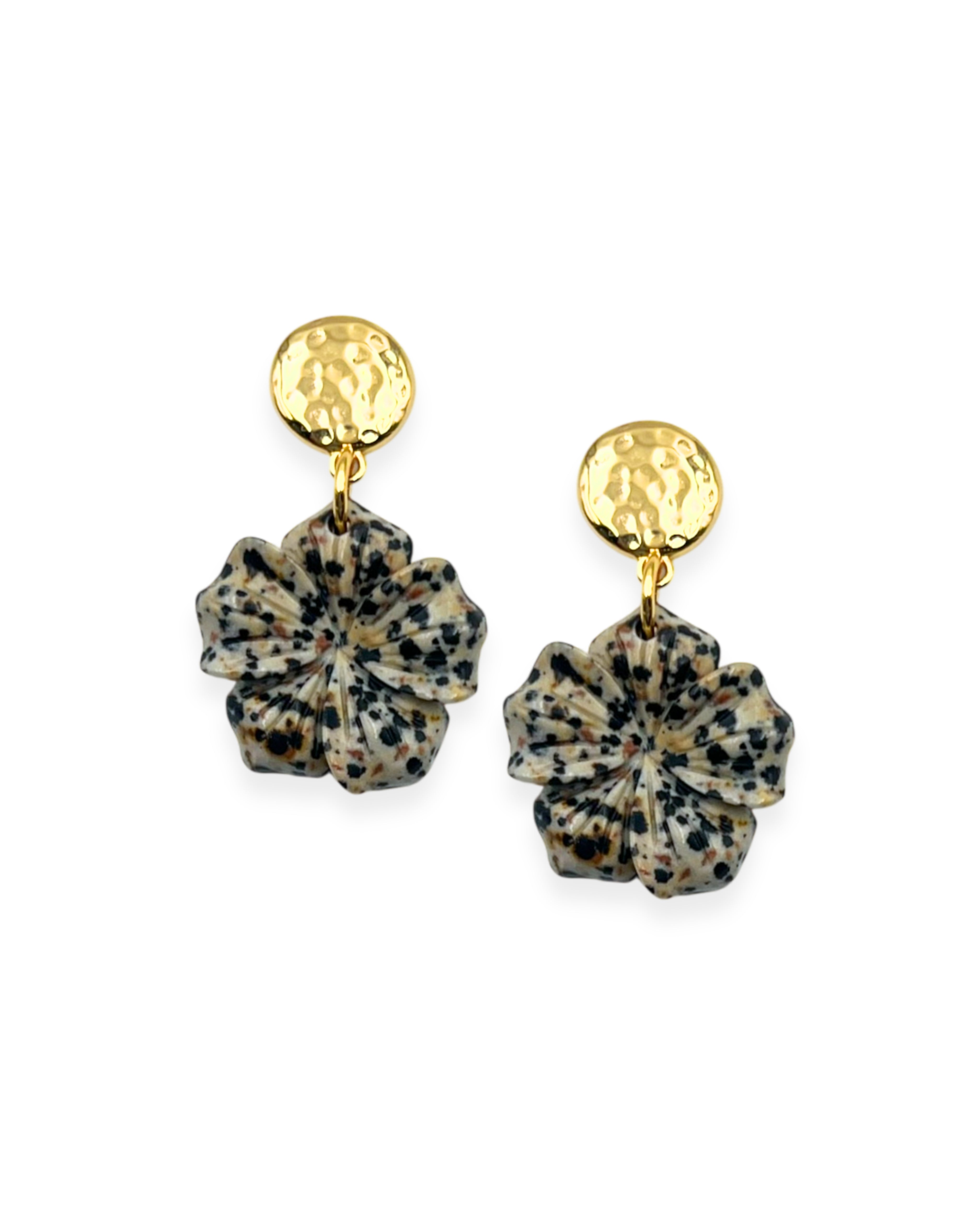 Dalmatian Jasper Flower Drop Earrings