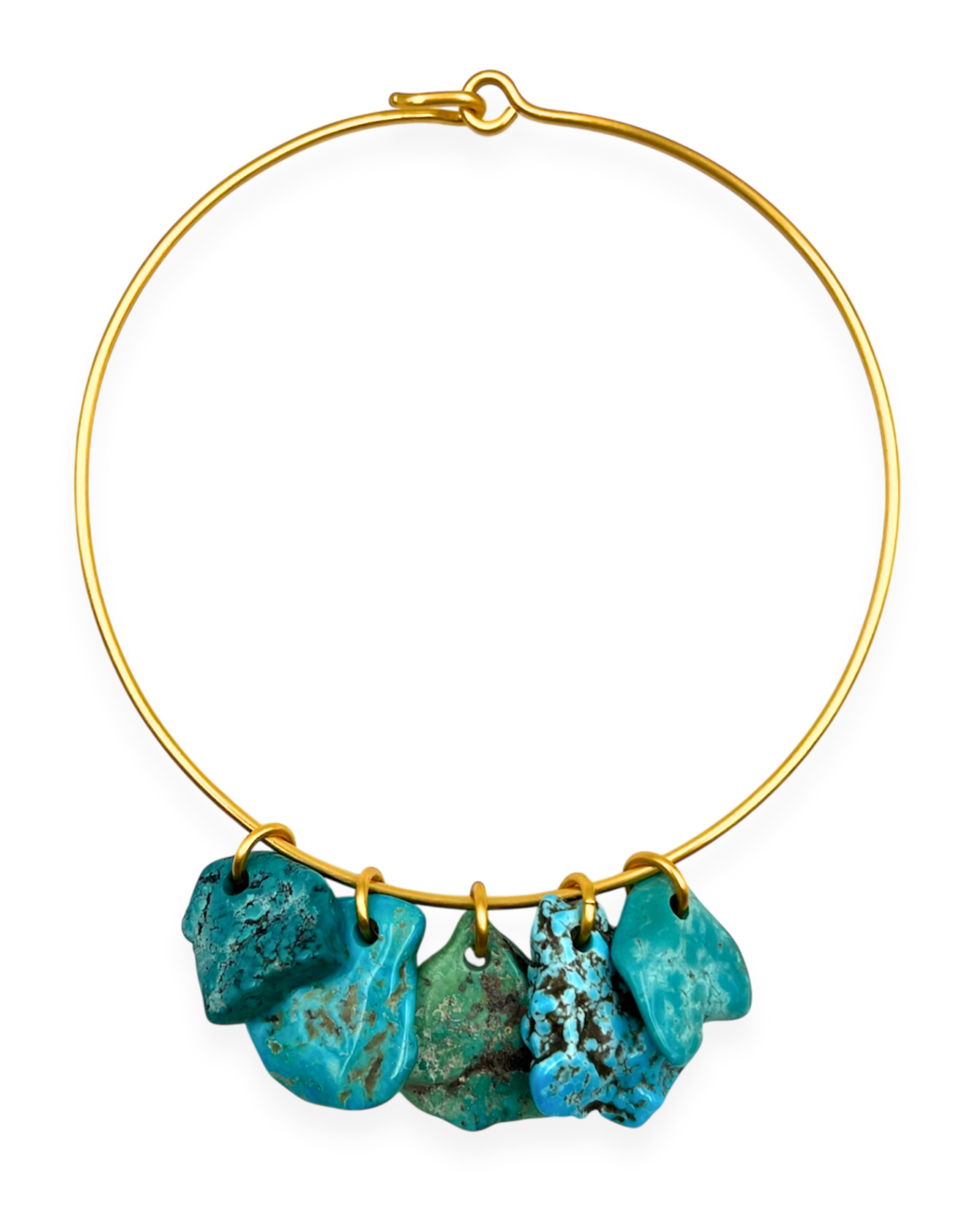 Brushed Gold Turquoise Charm Collar