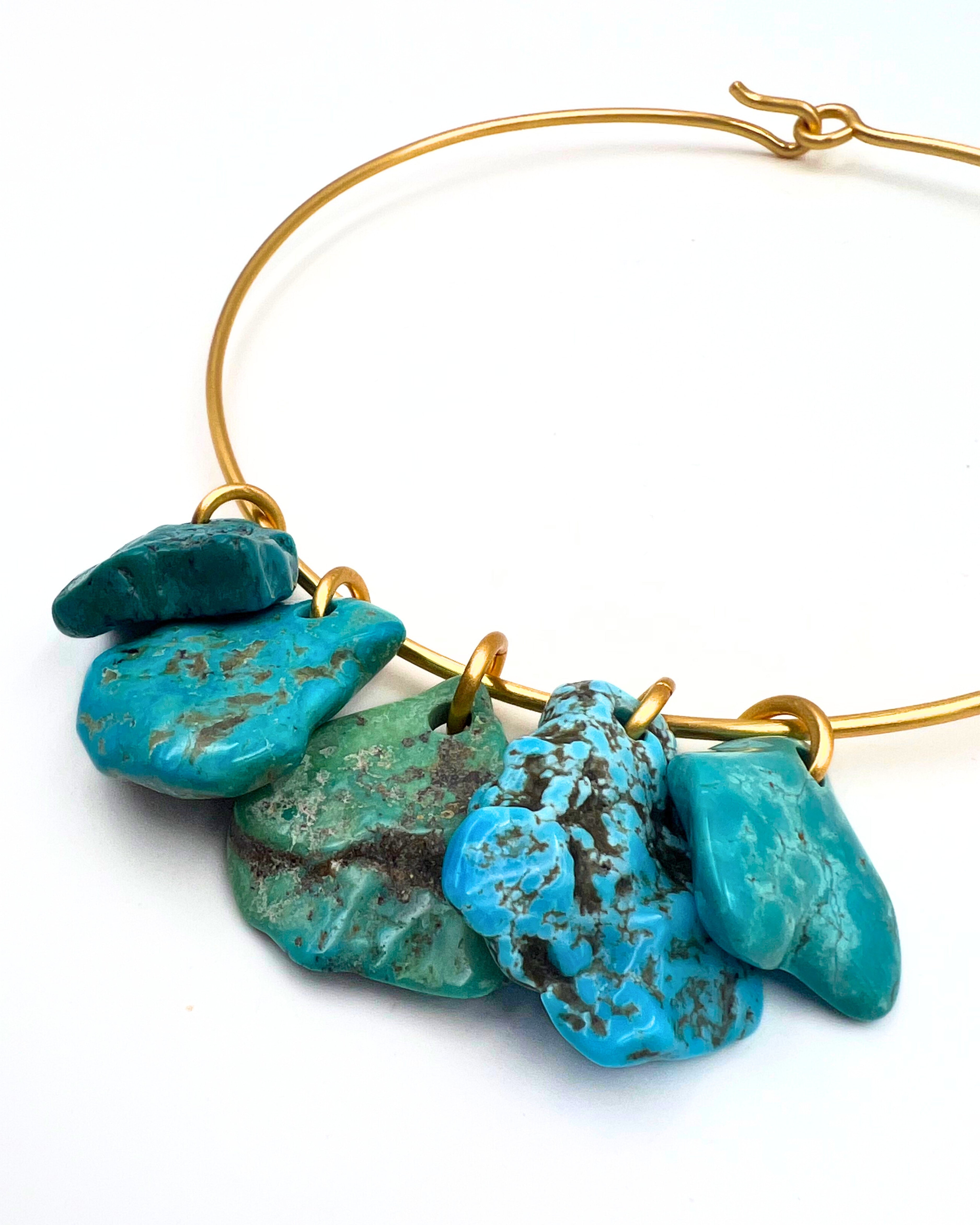 Brushed Gold Turquoise Charm Collar