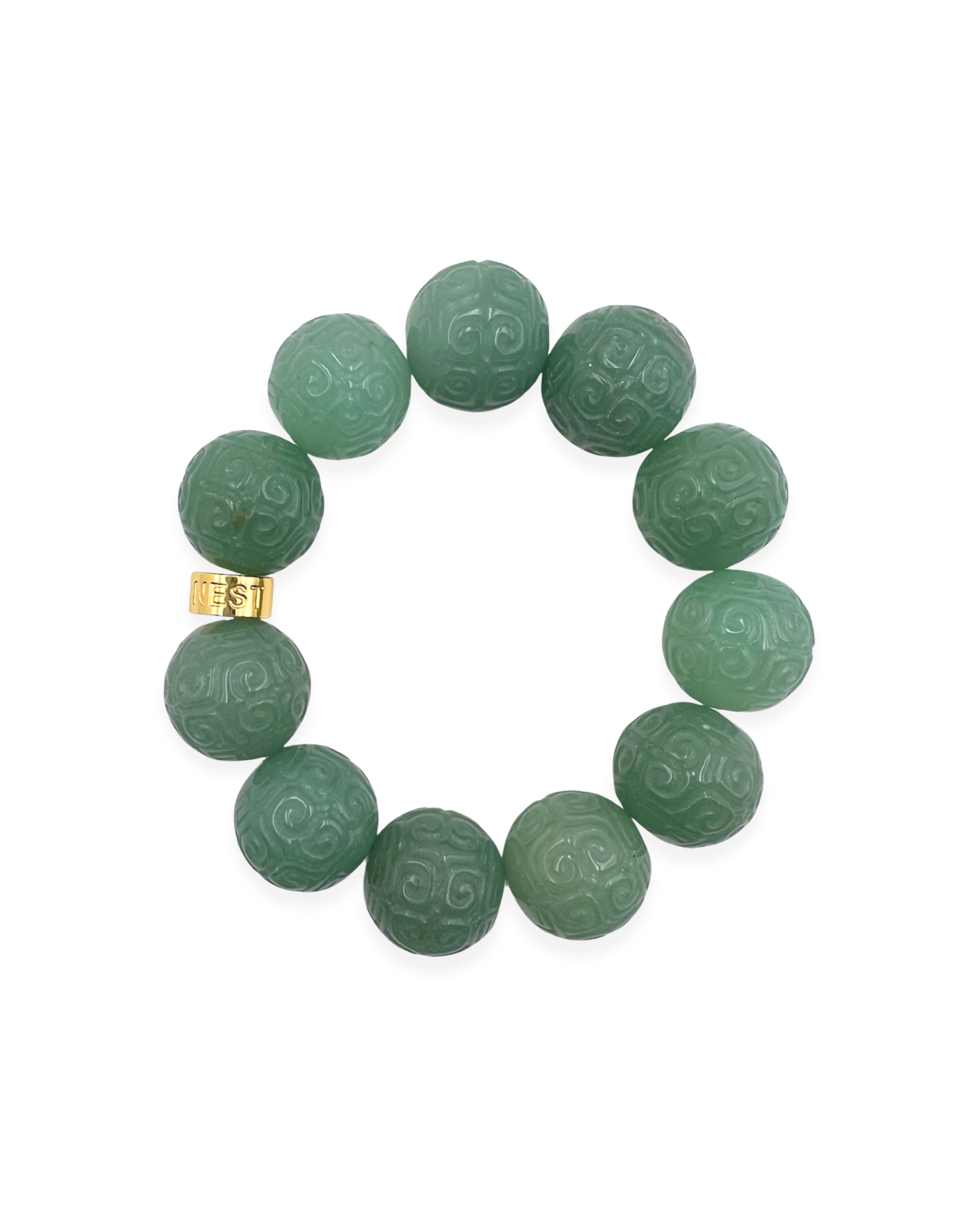 Carved Jade Statement Stretch Bracelet