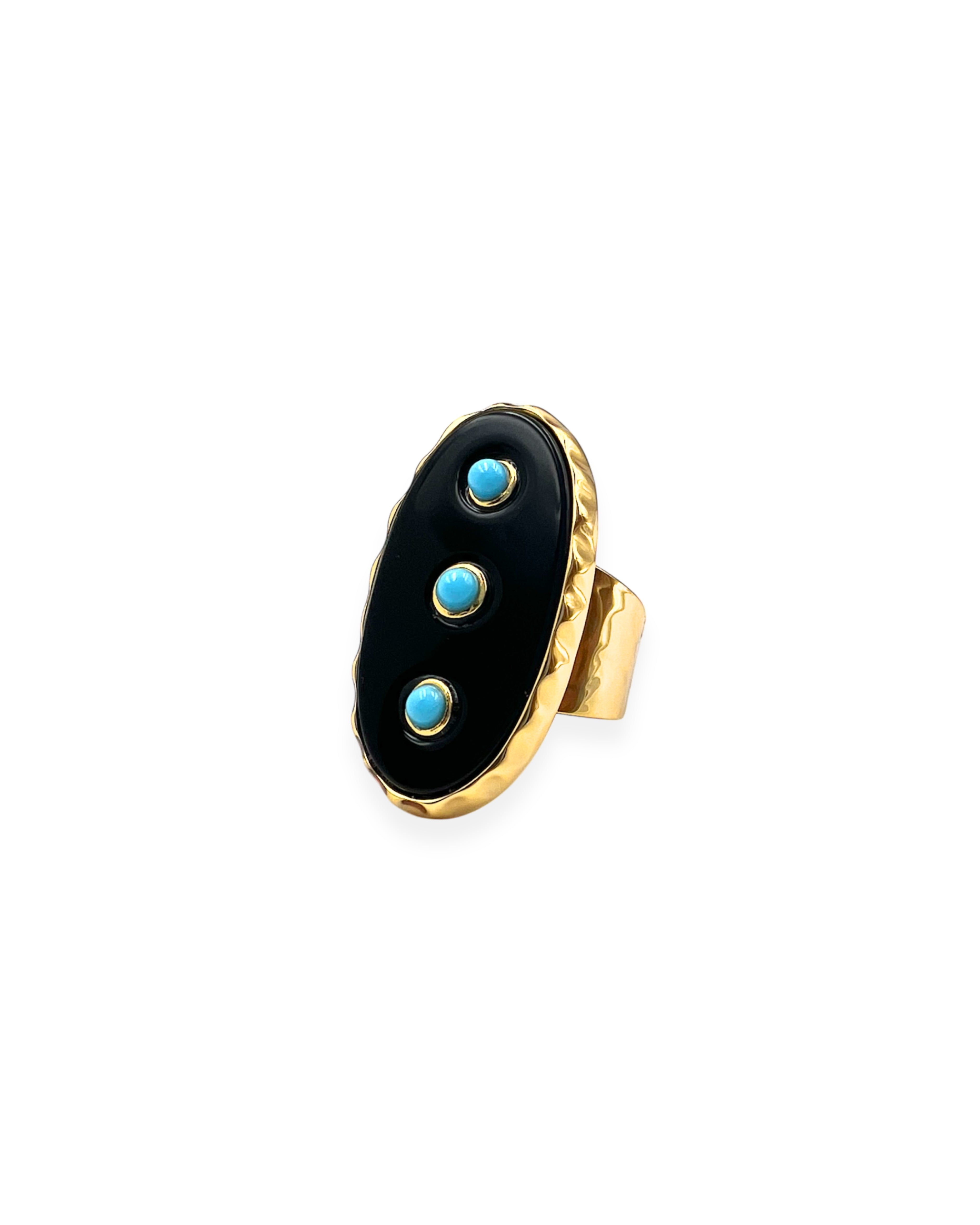 Black Onyx Turquoise Studded Adjustable Ring