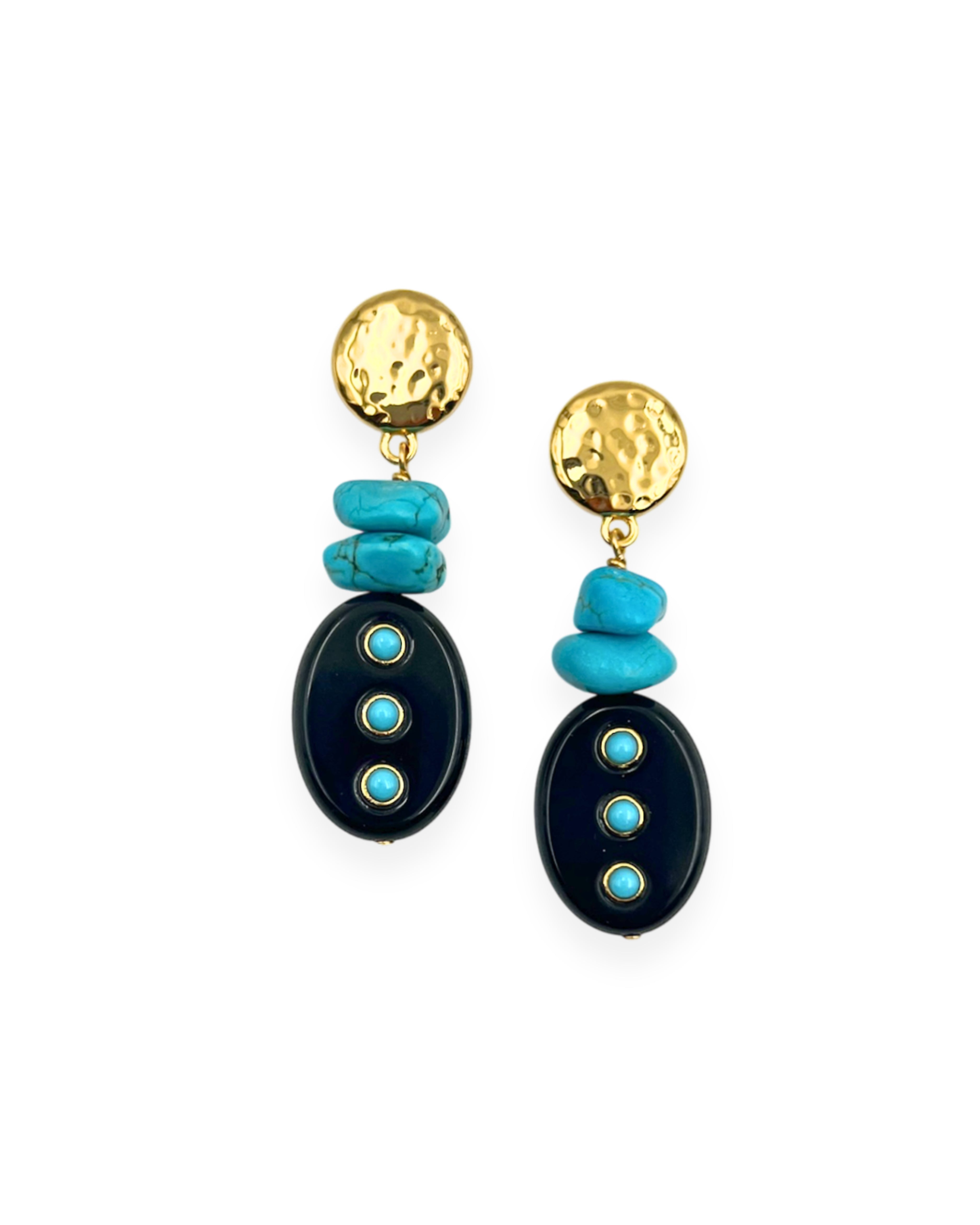 Black Onyx Turquoise Studded Earrings