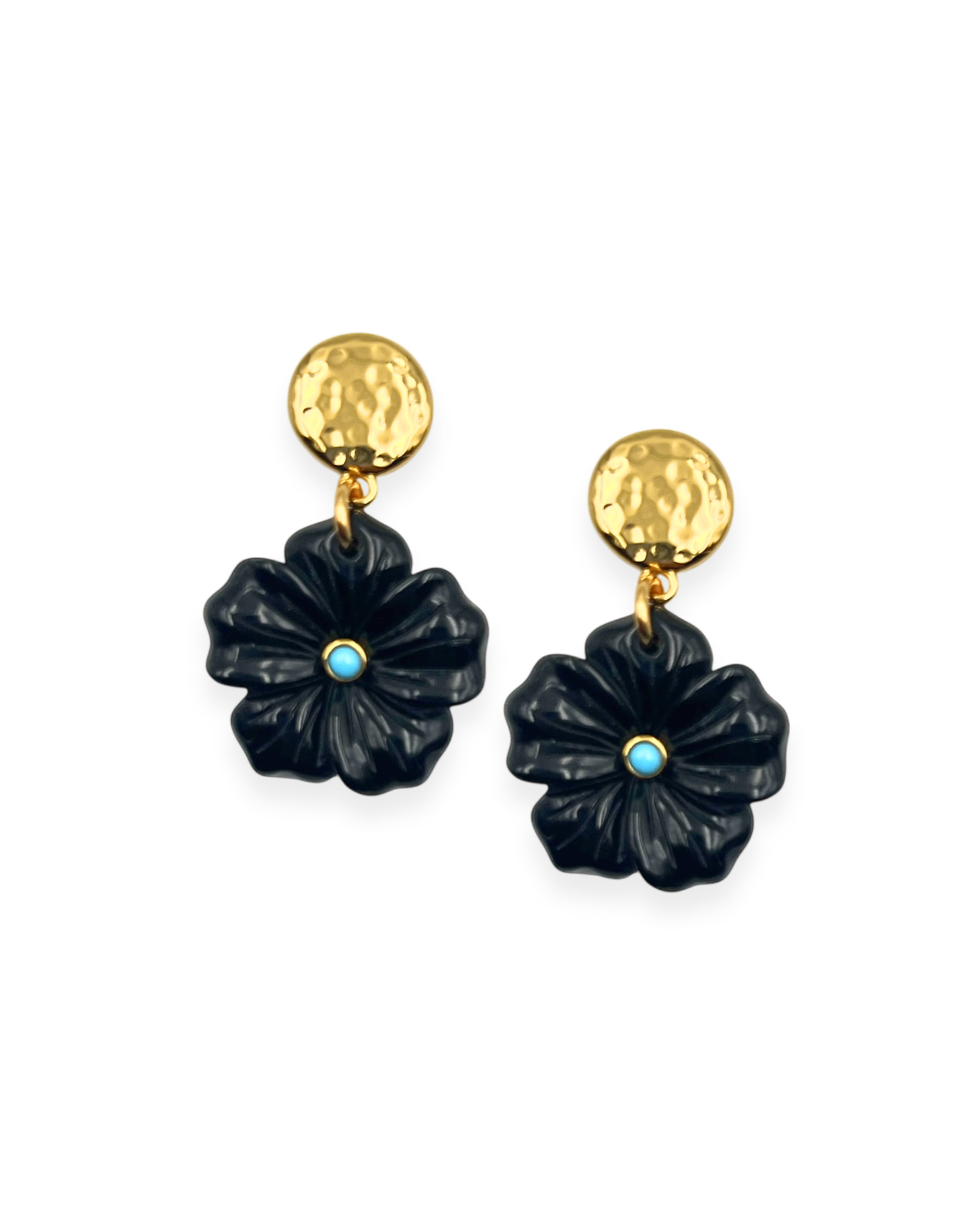 Onyx Flower Earrings