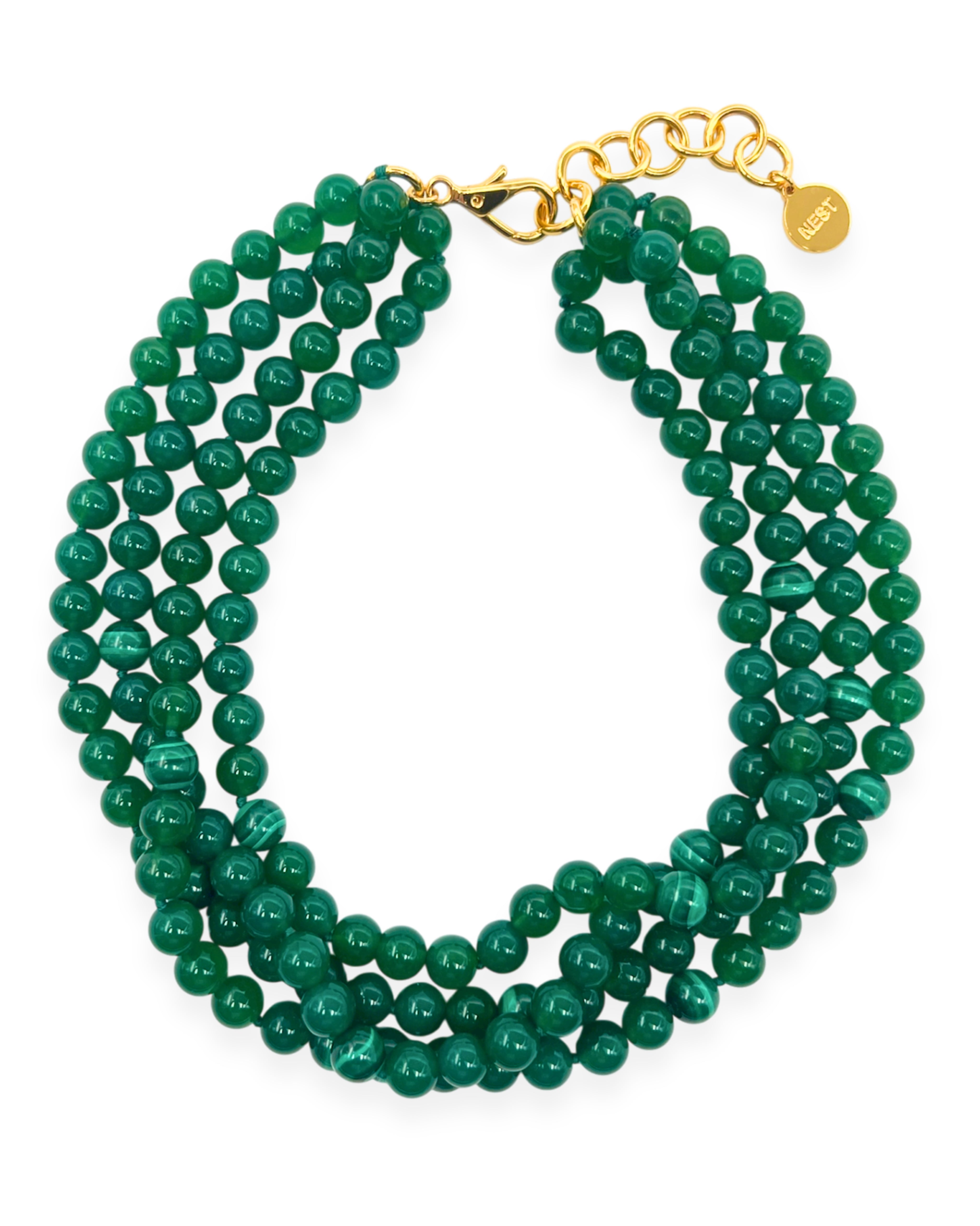 Green Onyx and Malachite Multi Strand Necklace