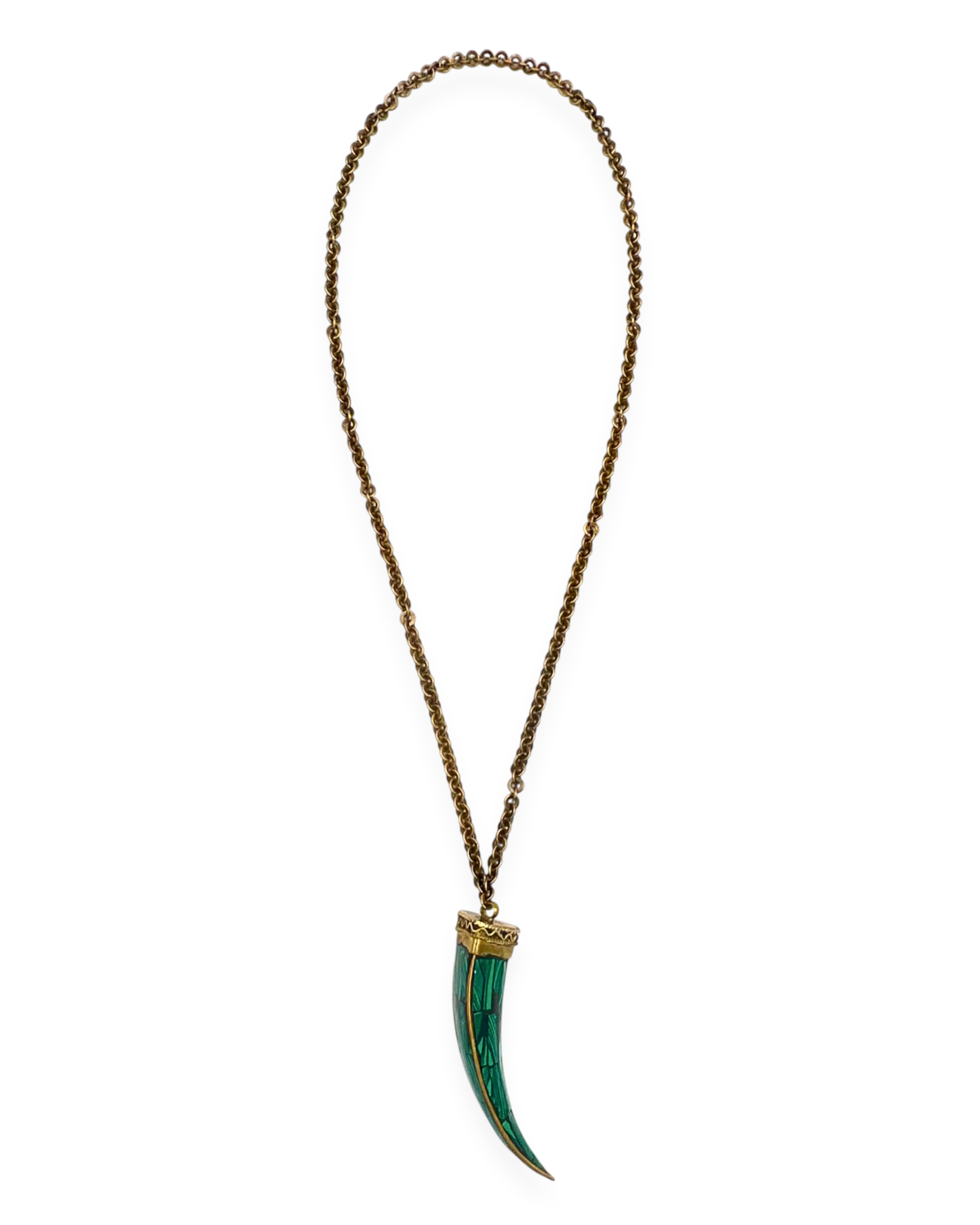 Malachite Horn Long Pendant Necklace